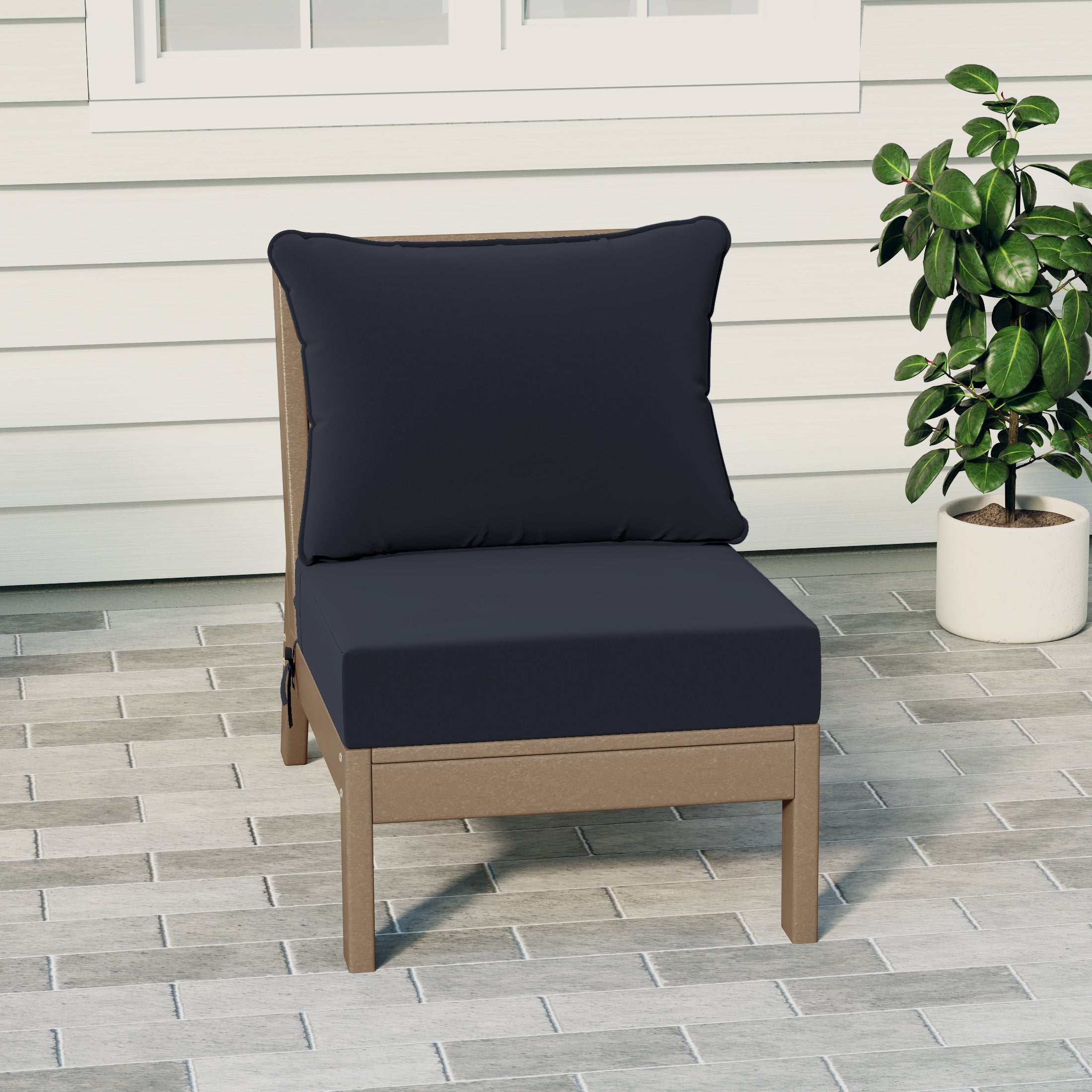 Portsmouth Outdoor HDPE Deep Seating Modular Armless Patio Chair with Patio Cushions