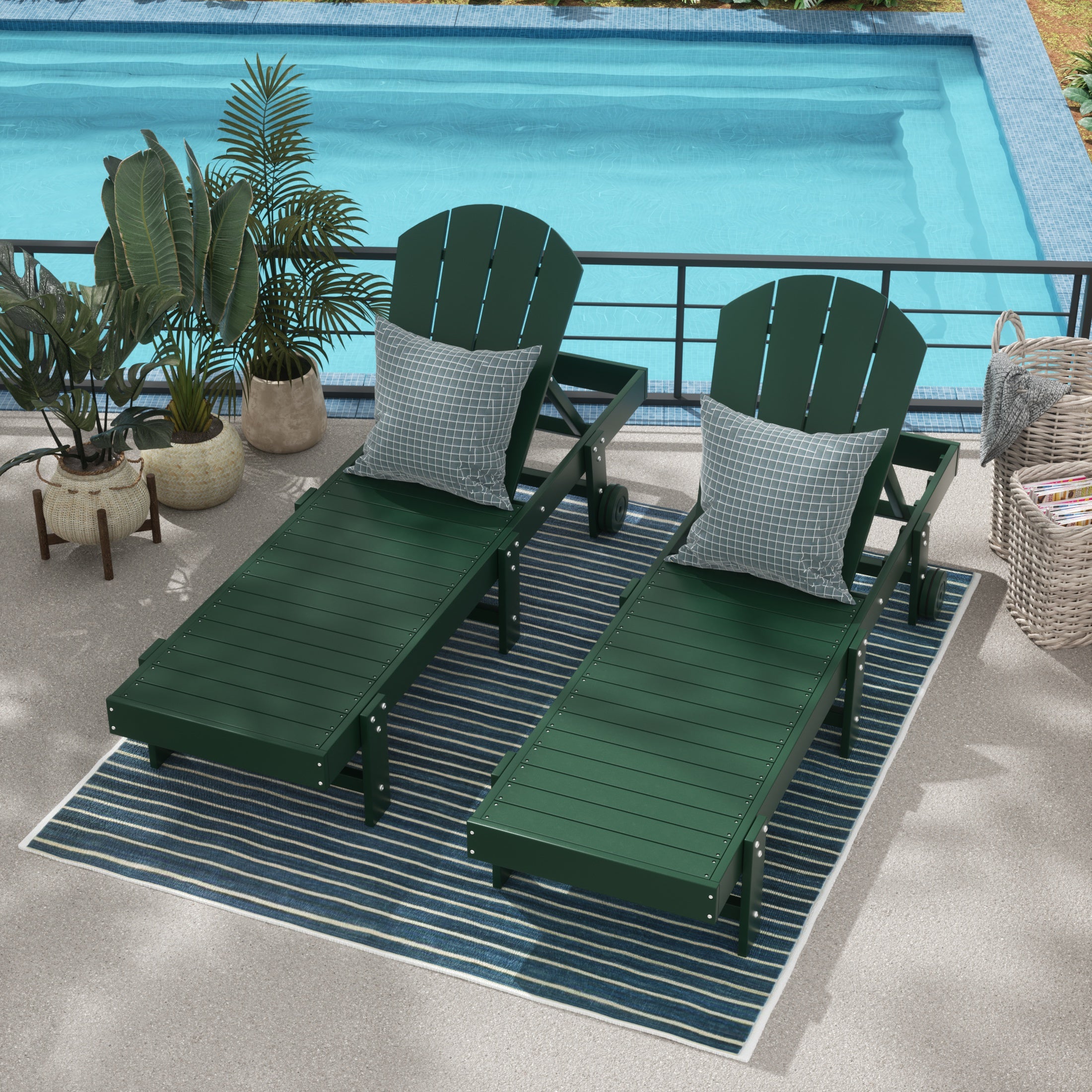 Paradise Adirondack Poly Reclining Chaise Lounge With Wheels (Set Of 2)