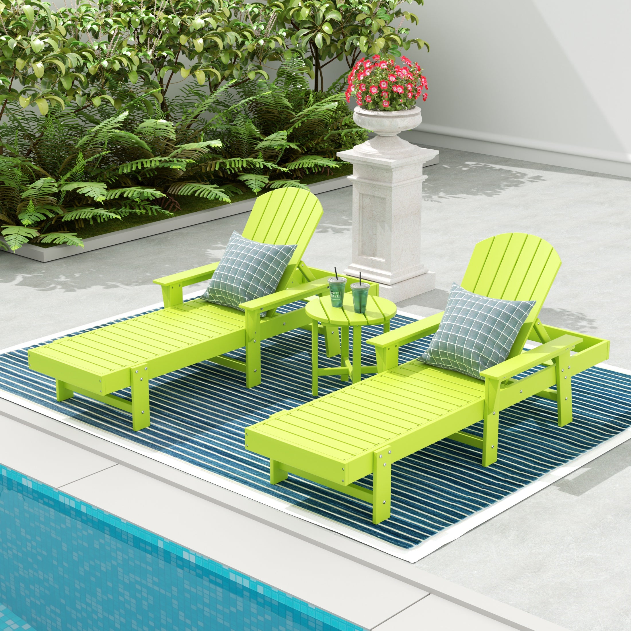 Portside 3 Piece Adirondack Poly Reclining Chaise Lounge With Arms