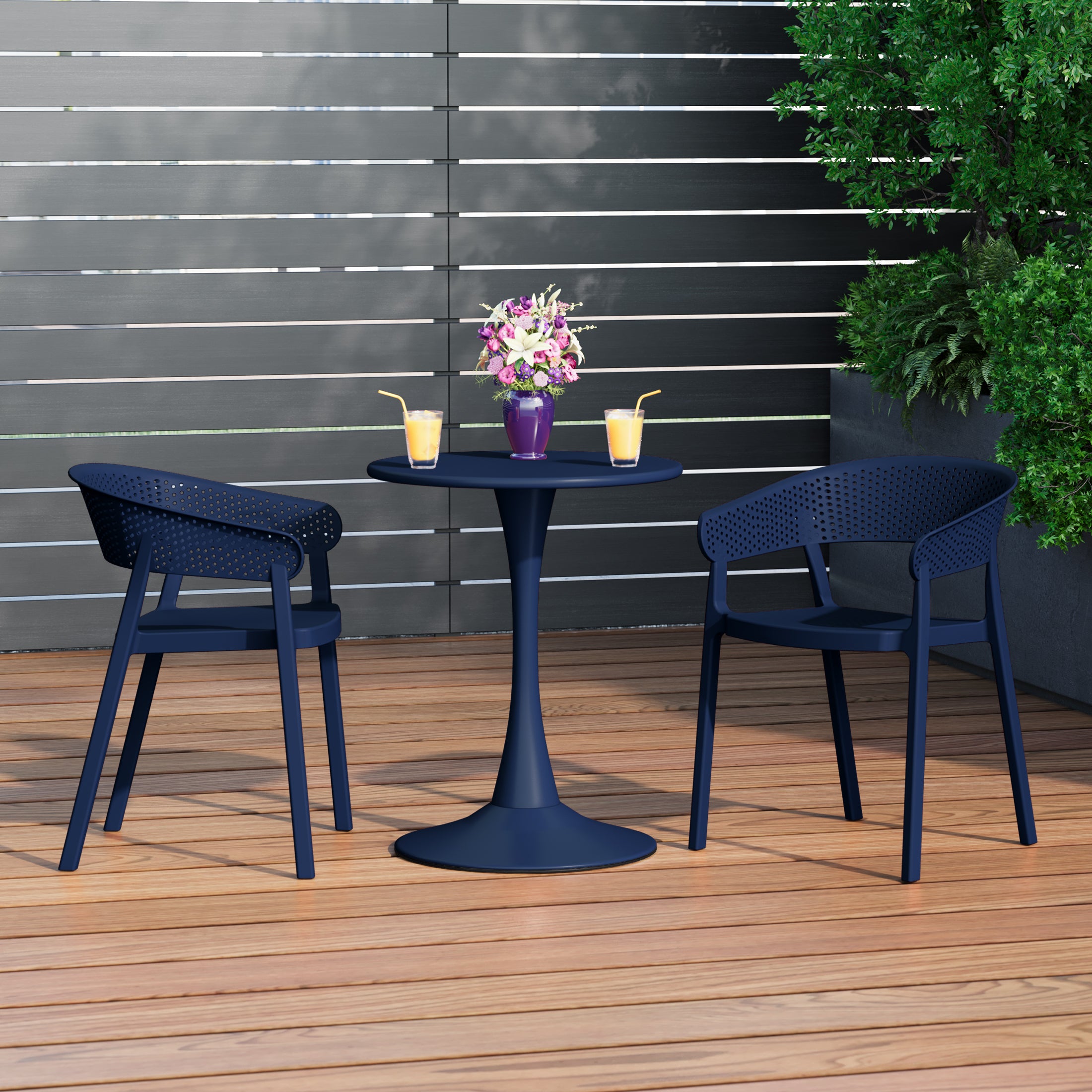 Sunshine 3-Piece Indoor Outdoor Metal Patio Dining Table Set With Stackable Patio Chairs