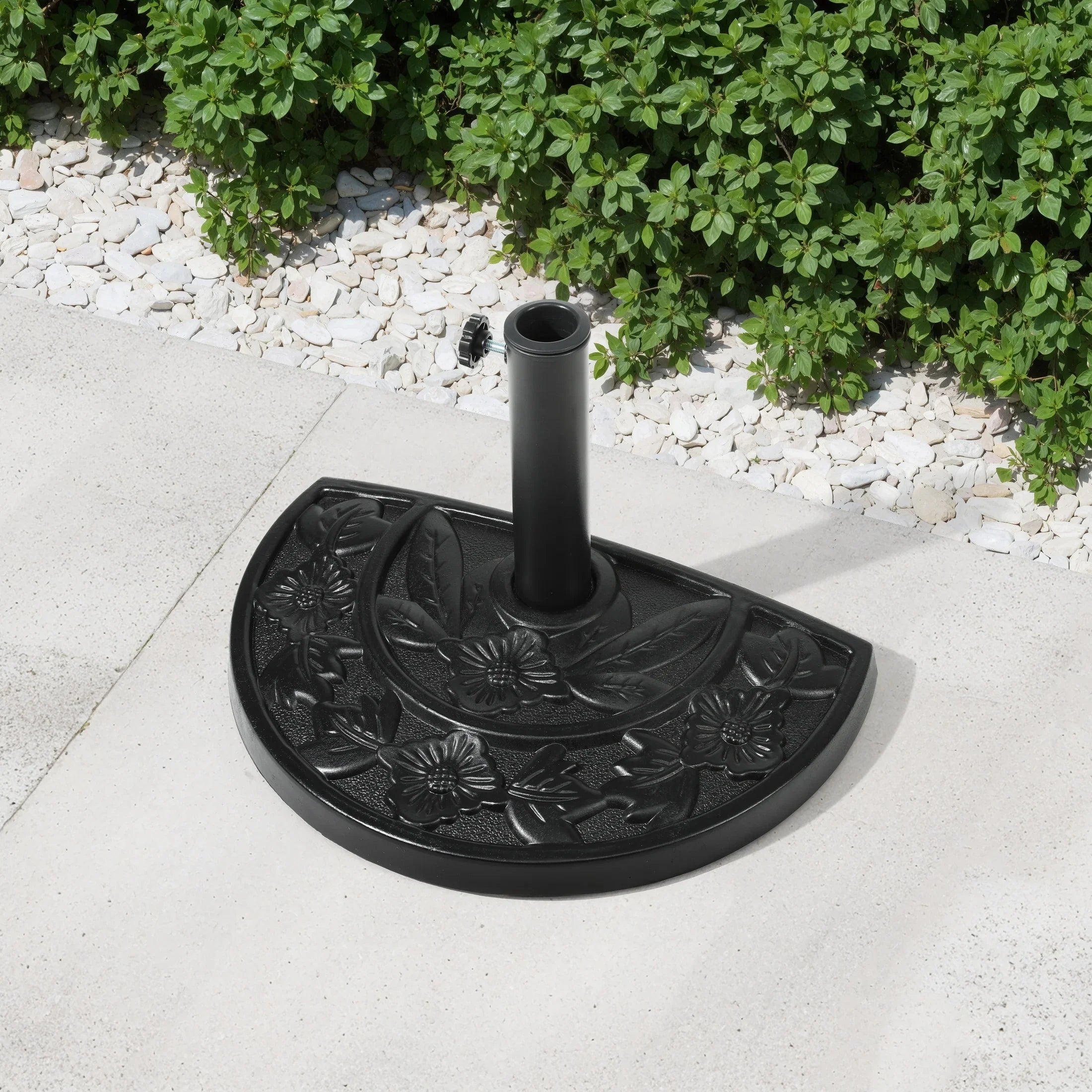 ALLEN Half Round Umbrella Base Stand for Patio Umbrella, Black