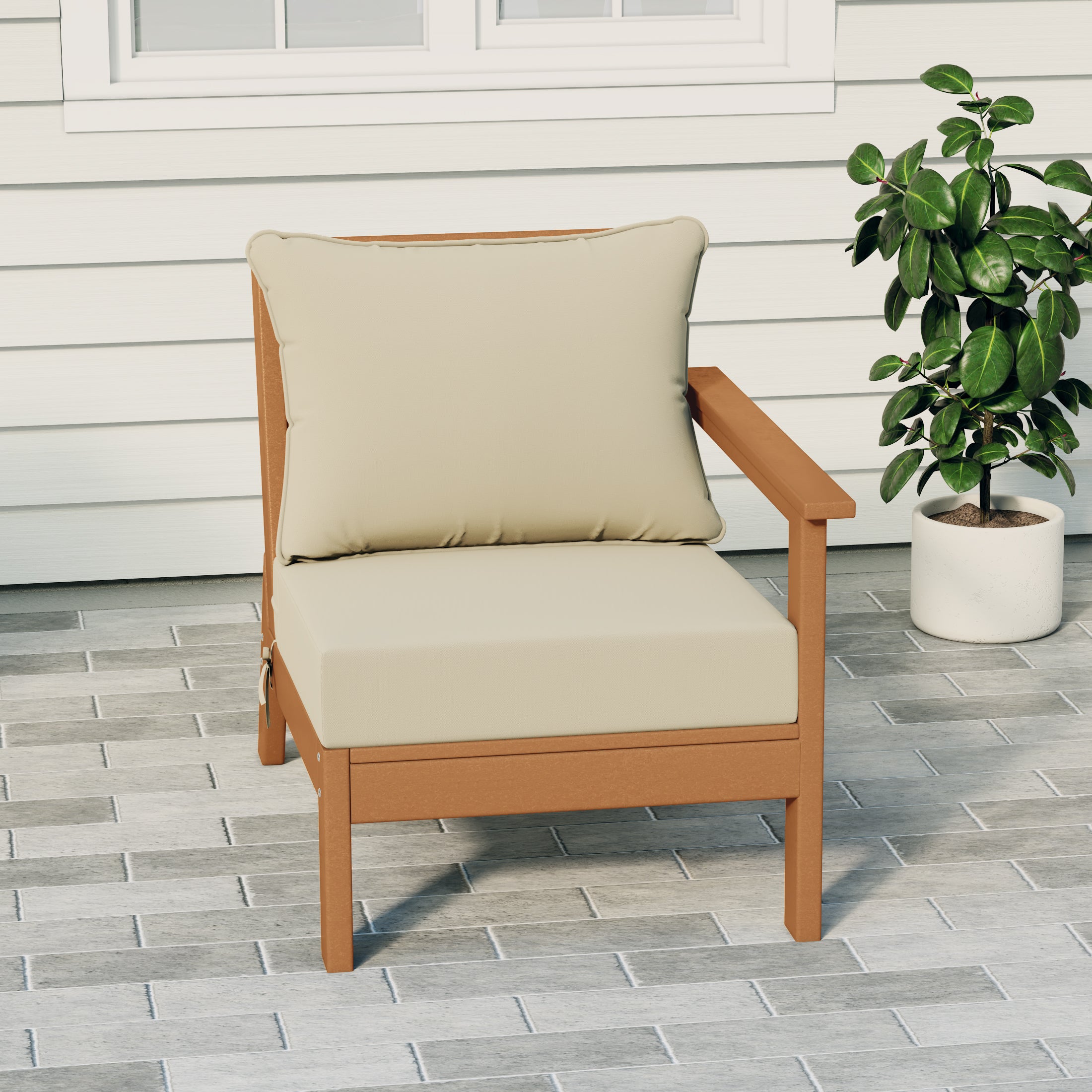 Portsmouth Outdoor Patio HDPE Right Arm Sectional Corner Club Chair with Patio Cushions