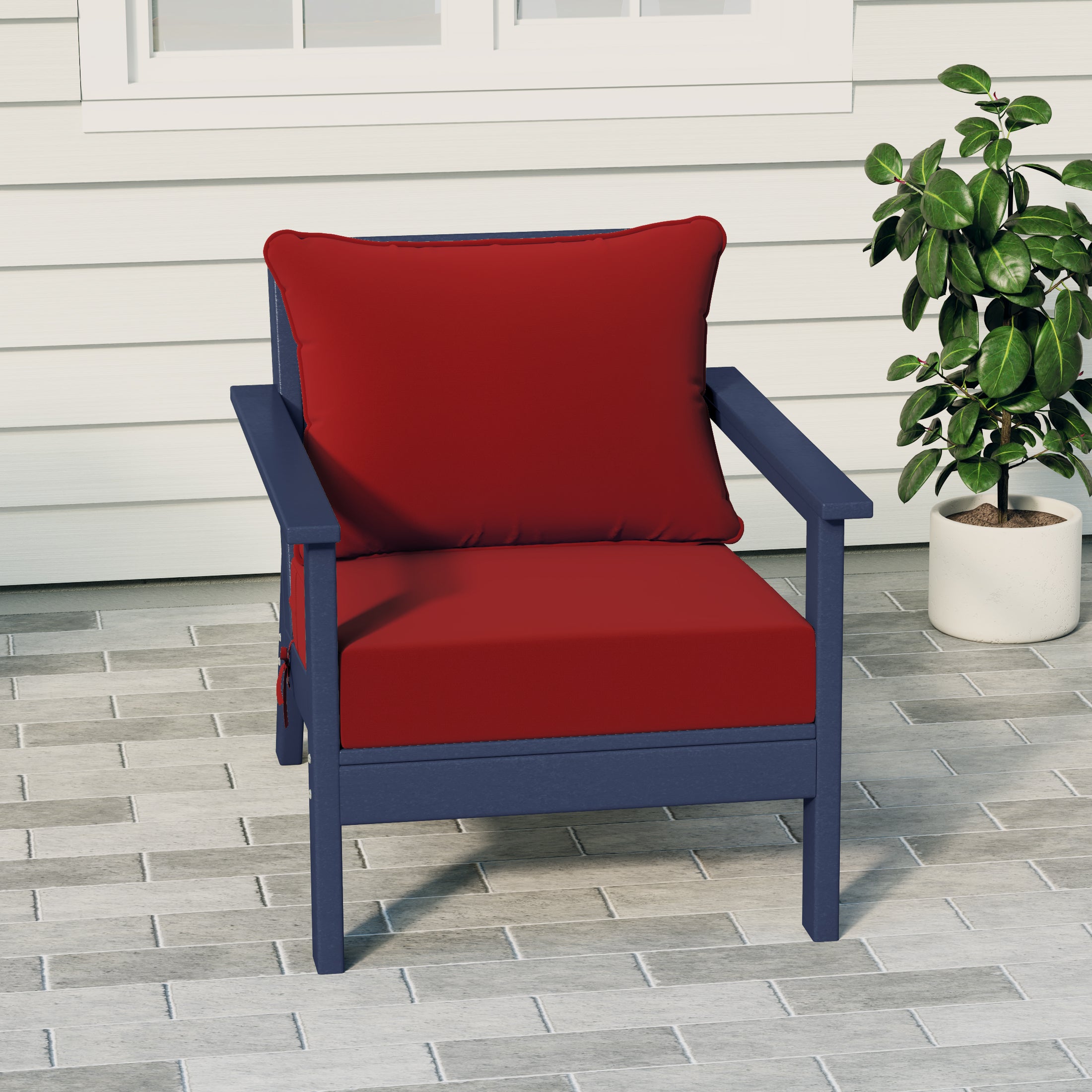 Portsmouth Outdoor Modern HDPE Patio Club Chair with Deep Seat Cushions
