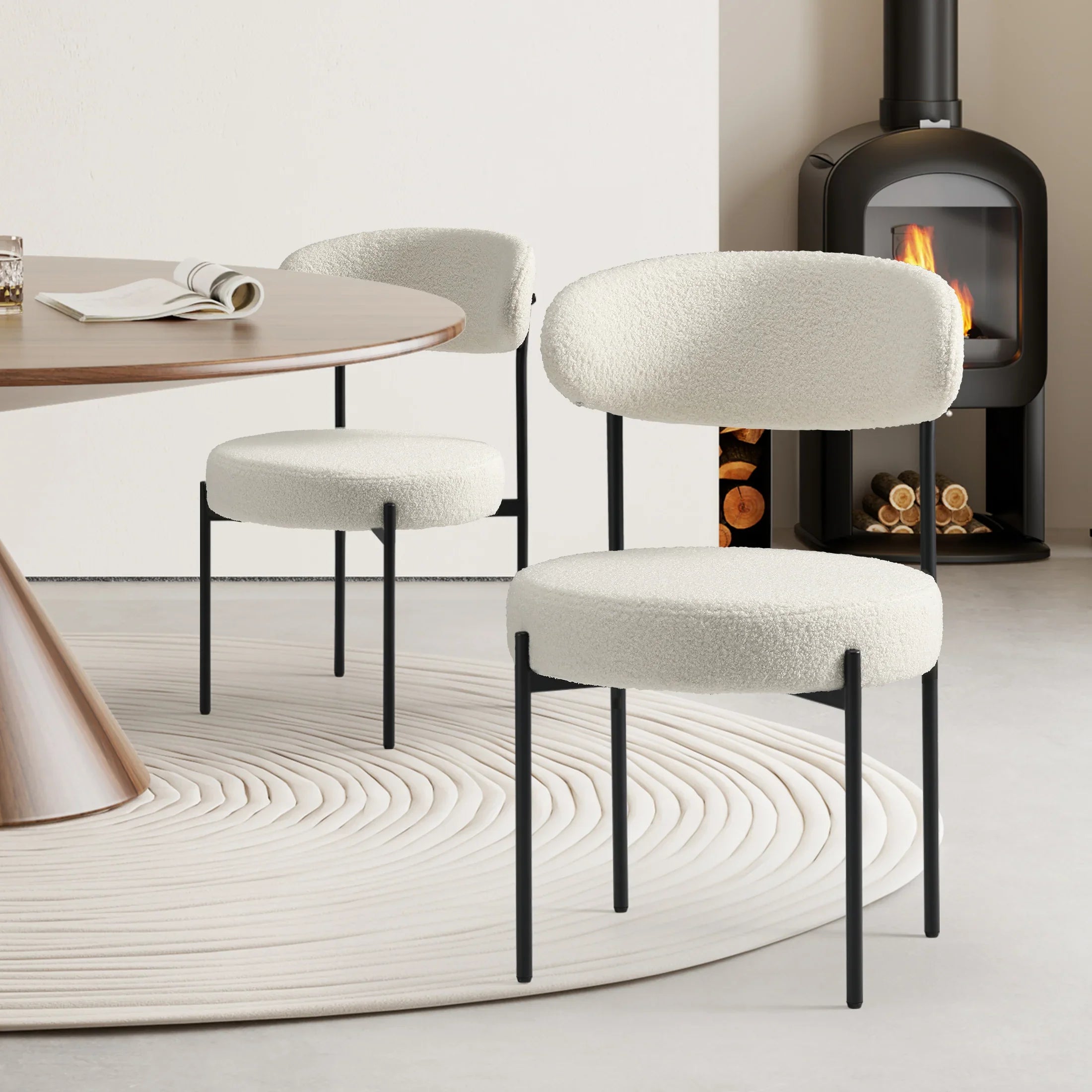 Celine Mid-Century Modern Upholstered Sherpa Round Dining Chairs (Set of 2)