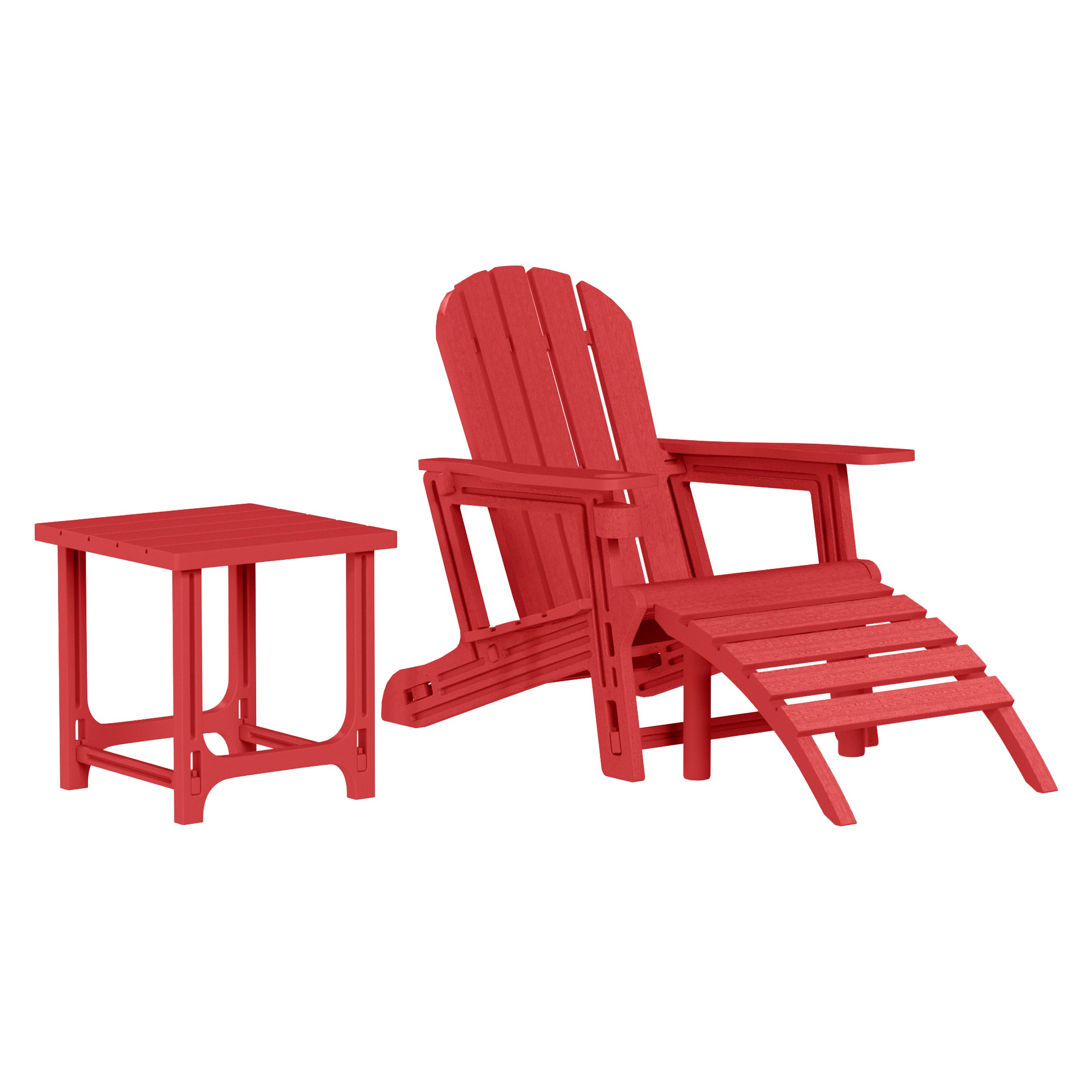 Cayman 3-Piece HDPE Outdoor Patio Adirondack Chair with Ottoman and 18" Side Table Set
