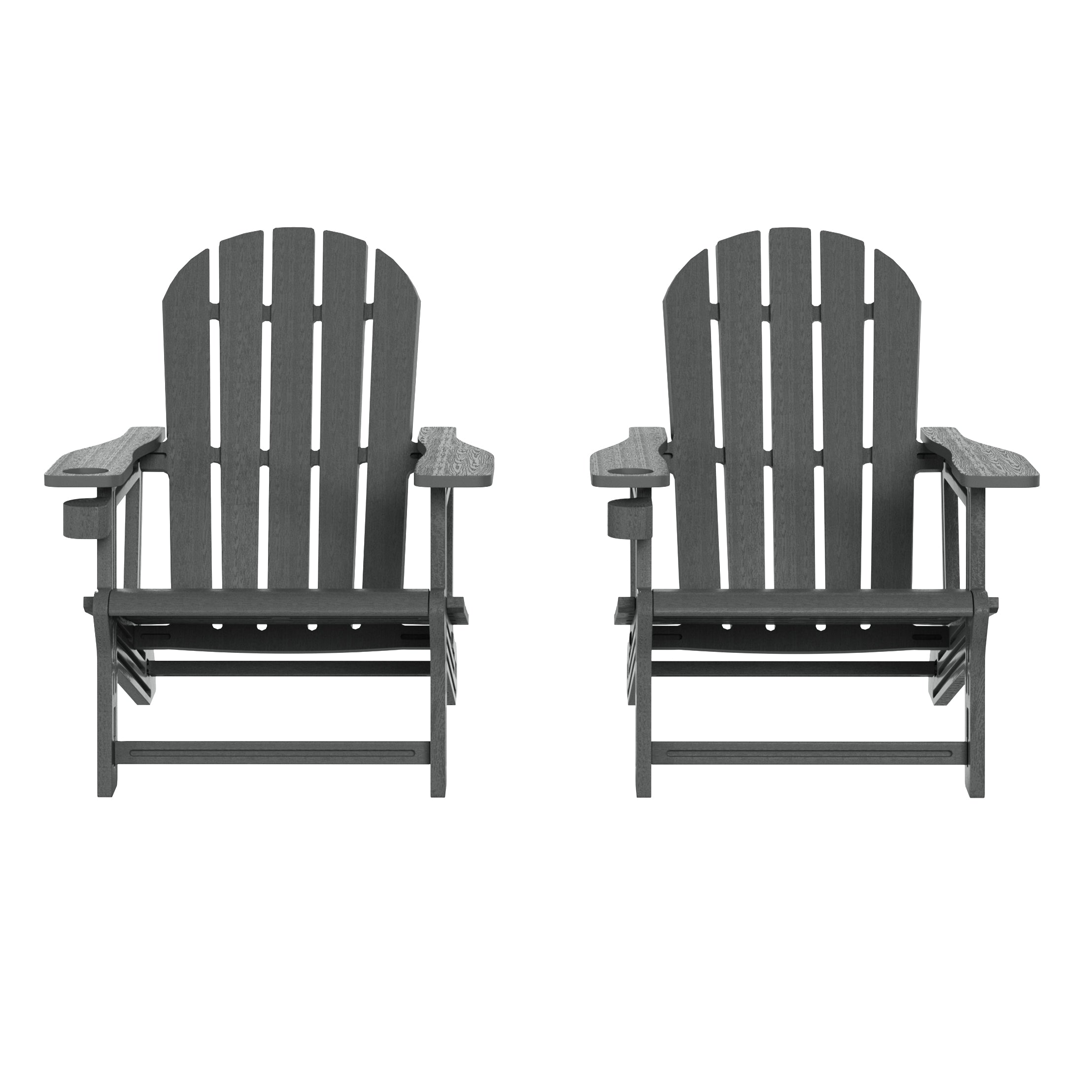 Cayman Tool-Free Assembly Outdoor Patio HDPE Plastic Adirondack Chair with Cup Holder (Set of 2)