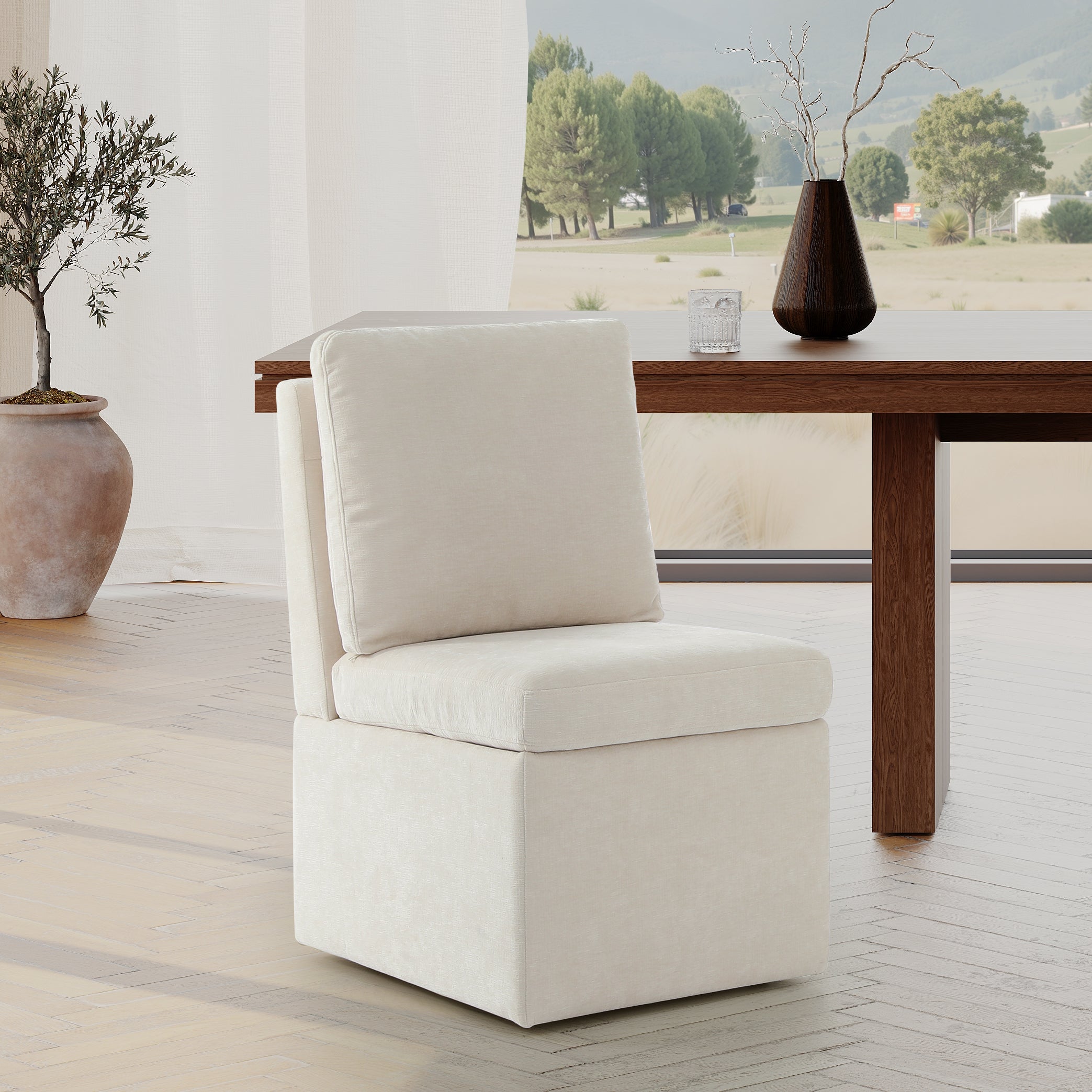 Danburry Modern Upholstered Chenille Armless Dining Chairs With Casters