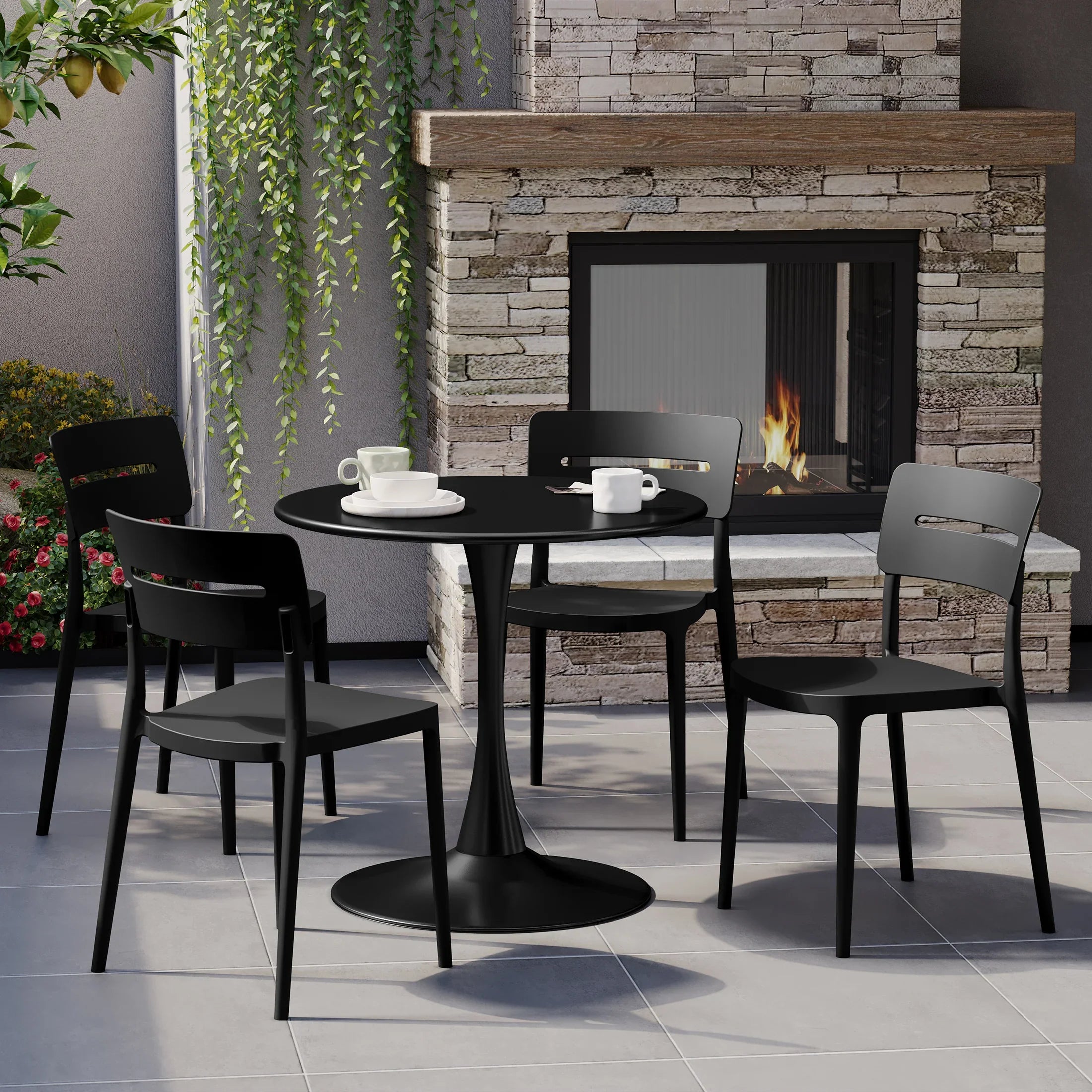 Sunshine 5-Piece Outdoor Indoor Round Metal Patio Dining Table Set With Stackable Patio Chairs