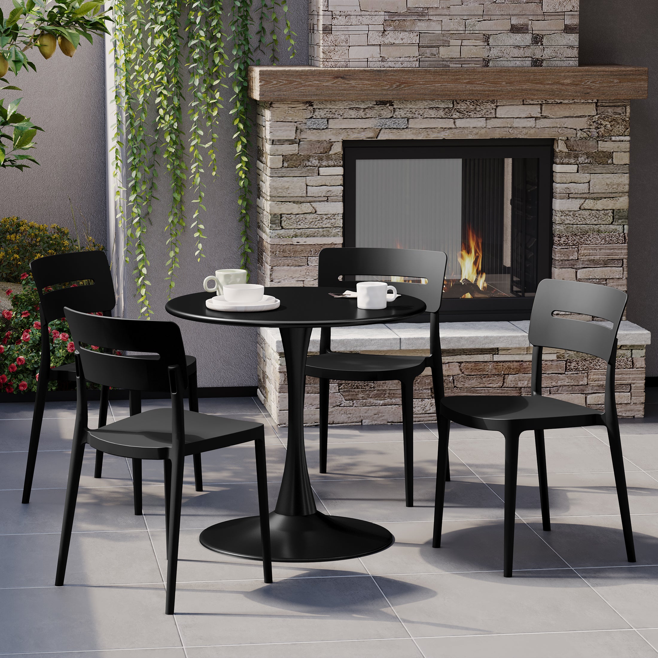 Sunshine 5-Piece Outdoor Indoor Round Metal Patio Dining Table Set With Stackable Patio Chairs