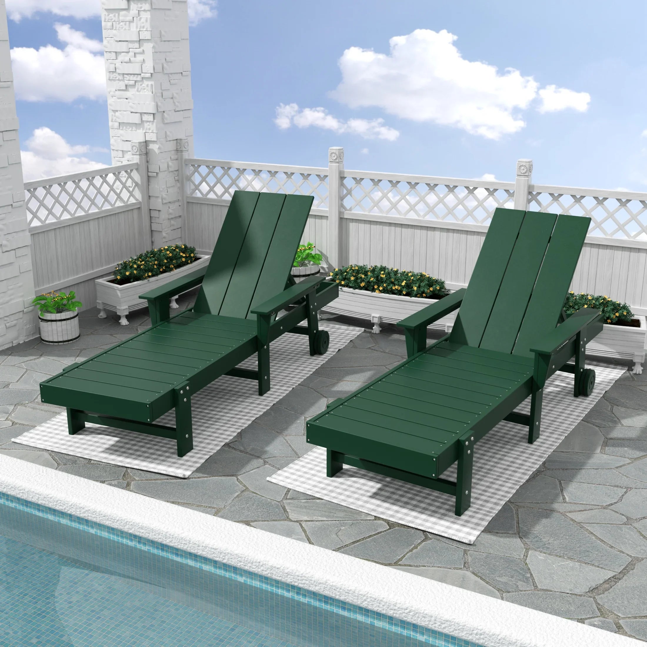 Palms 2 Piece Reclining Chaise Lounge With Arms & Wheels