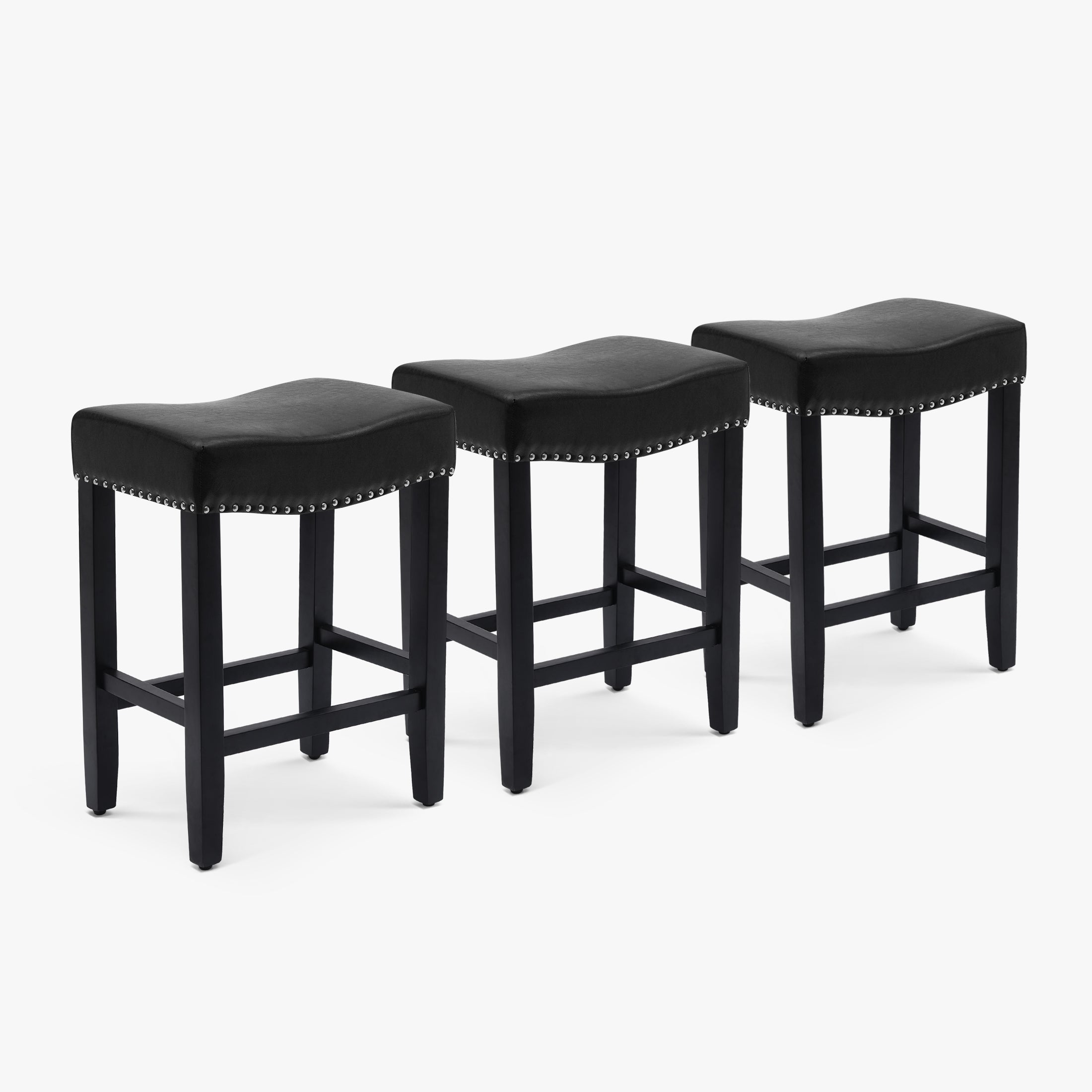 Bulmon 24" Upholstered Saddle Seat Black Counter Stool (Set of 3)