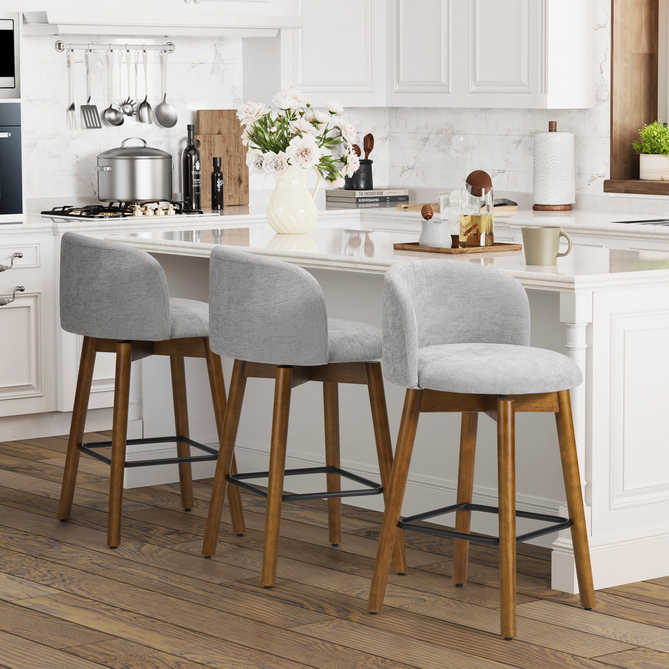 Danburry Modern Chenille Upholstered 26" Counter Height Swivel Bar Stools (Set of 3)