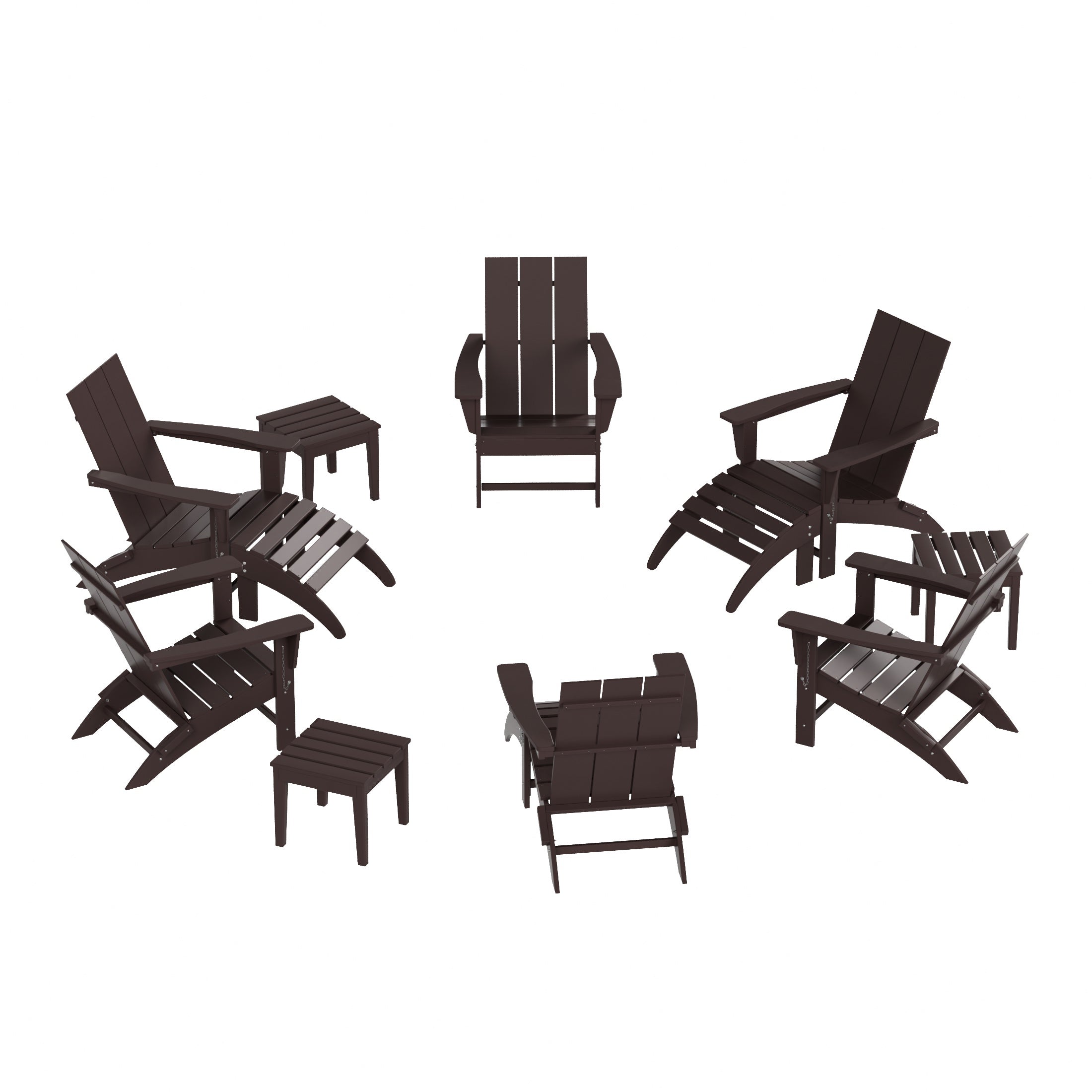 Palms 12-Piece Modern Poly Folding Adirondack Chair with Ottoman and Side Table