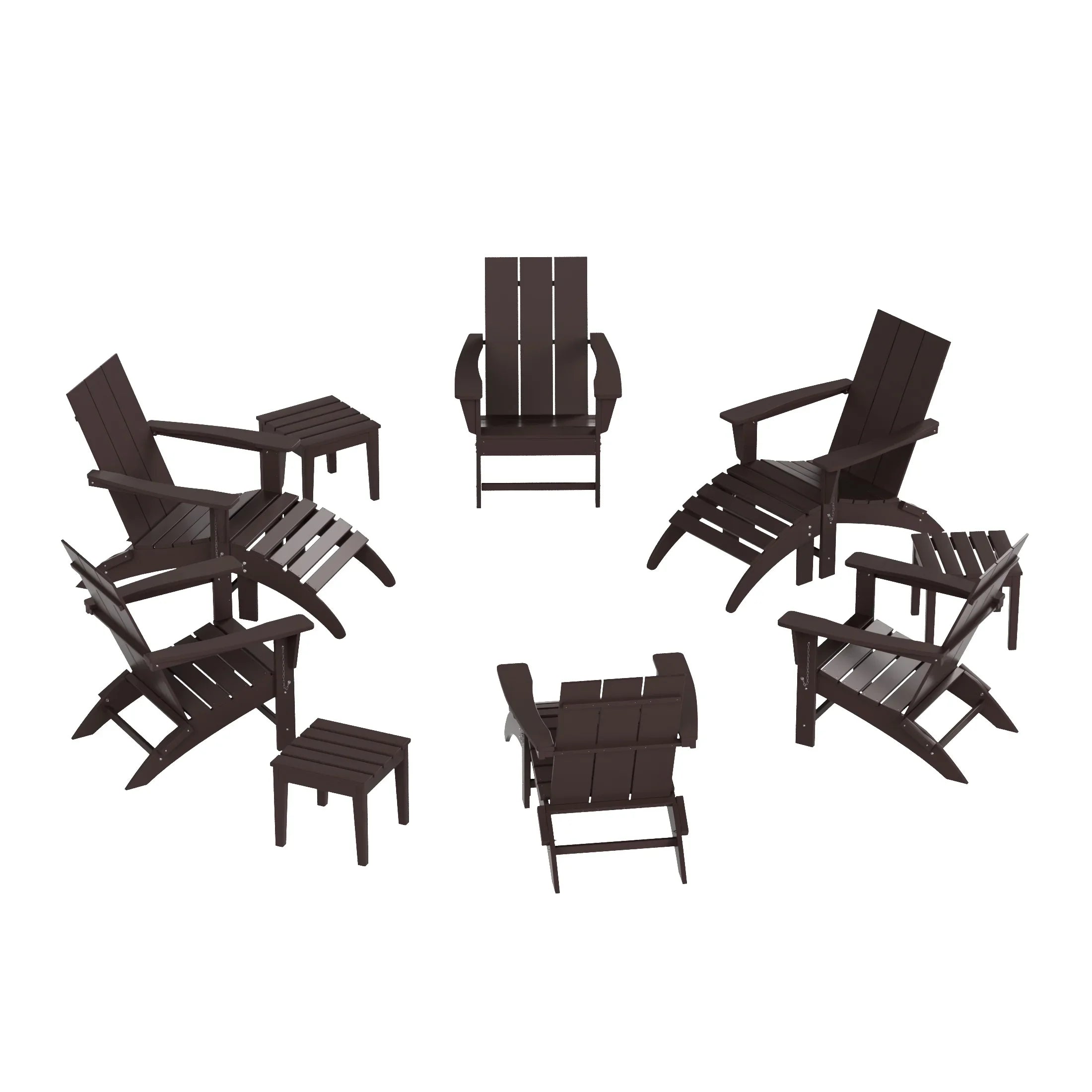 Palms 12-Piece Modern Poly Folding Adirondack Chair with Ottoman and Side Table