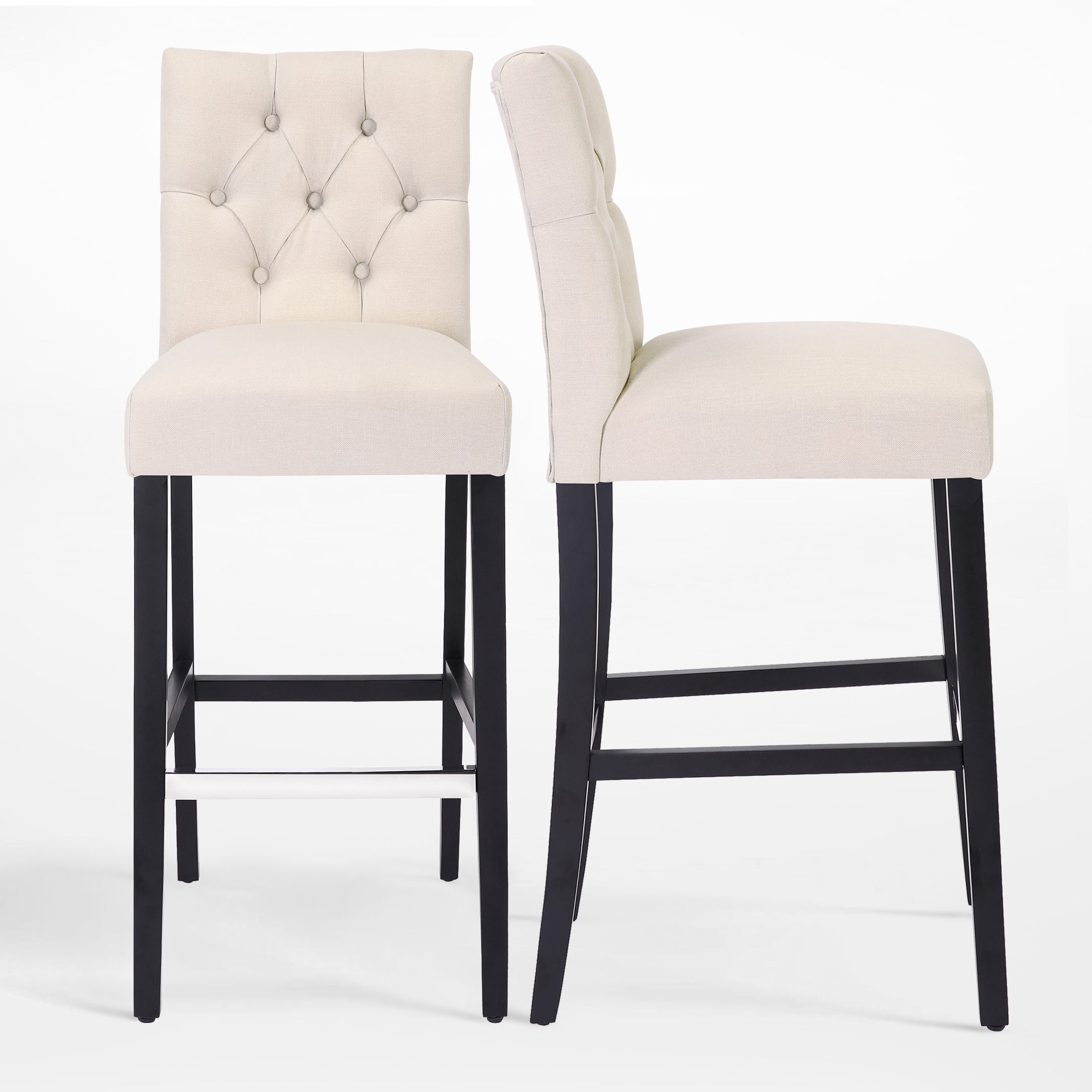 Bellmount 29" Linen Fabric Tufted Bar Stool (Set of 2),Black