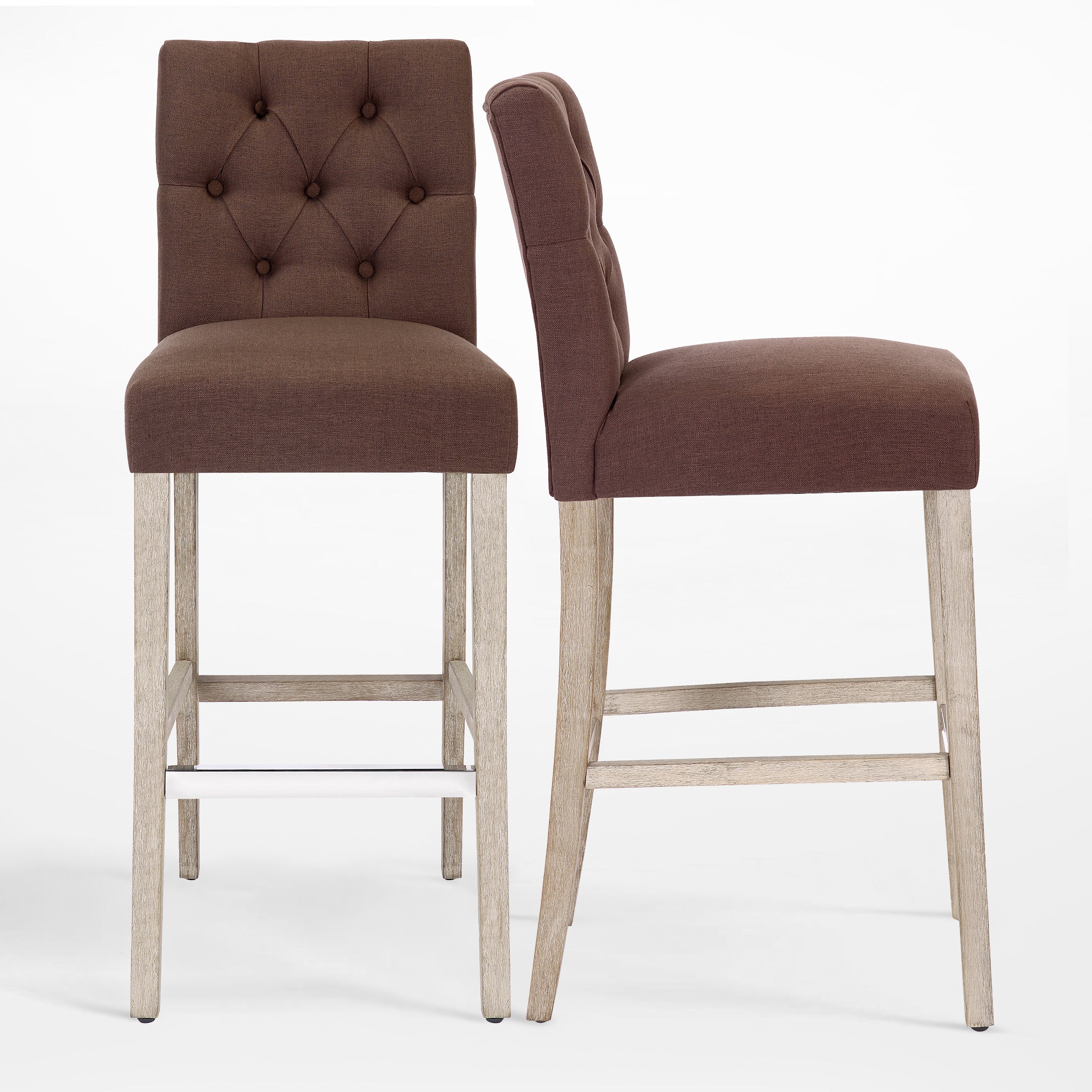 Bellmount 29" Linen Fabric Tufted Counter Stool (Set of 2),Antique Gray