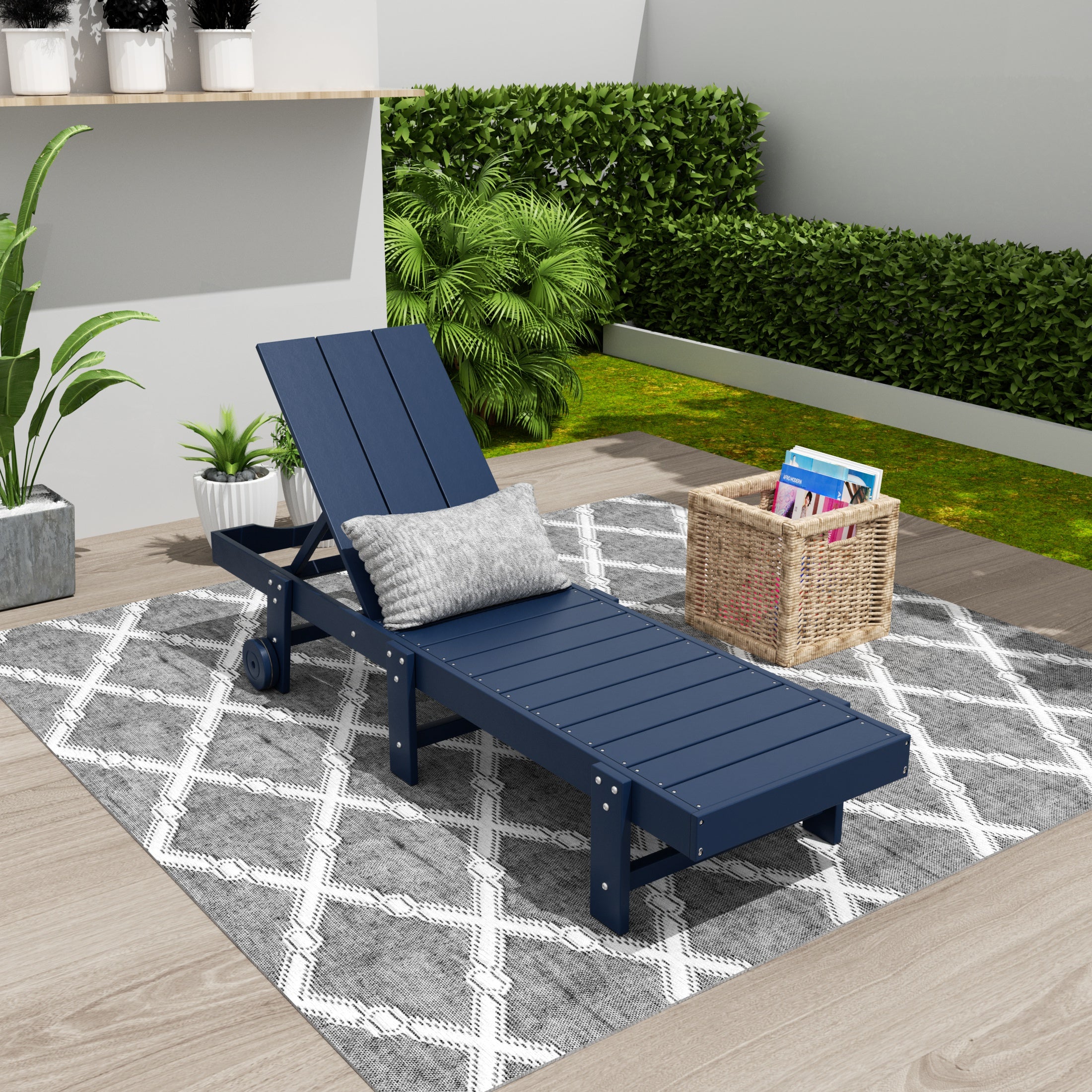 Palms Modern Poly Reclining Chaise Lounge With Wheels