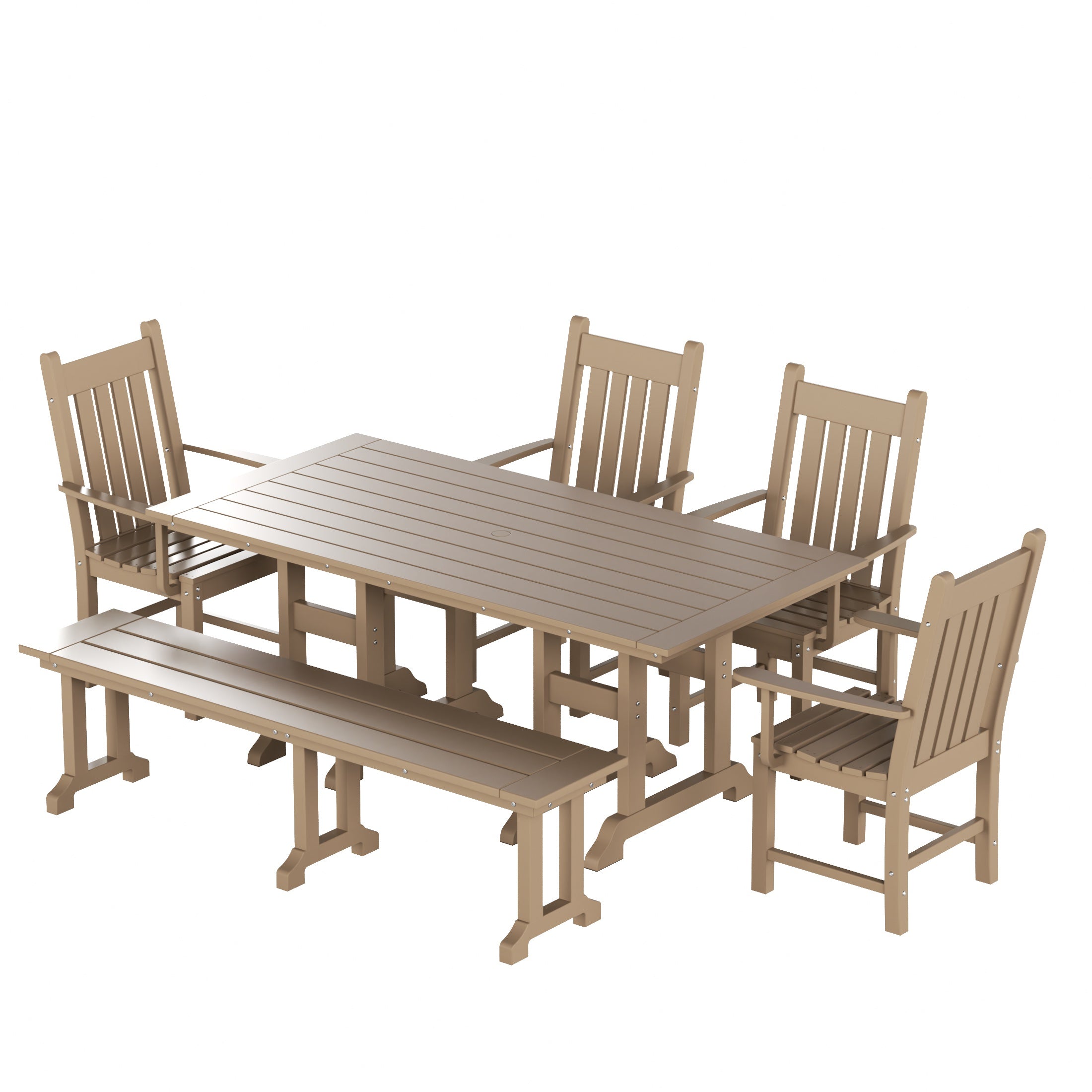 Paradise 6 Piece Outdoor Patio Dining Set Outdoor Table and Bench Armchair Set