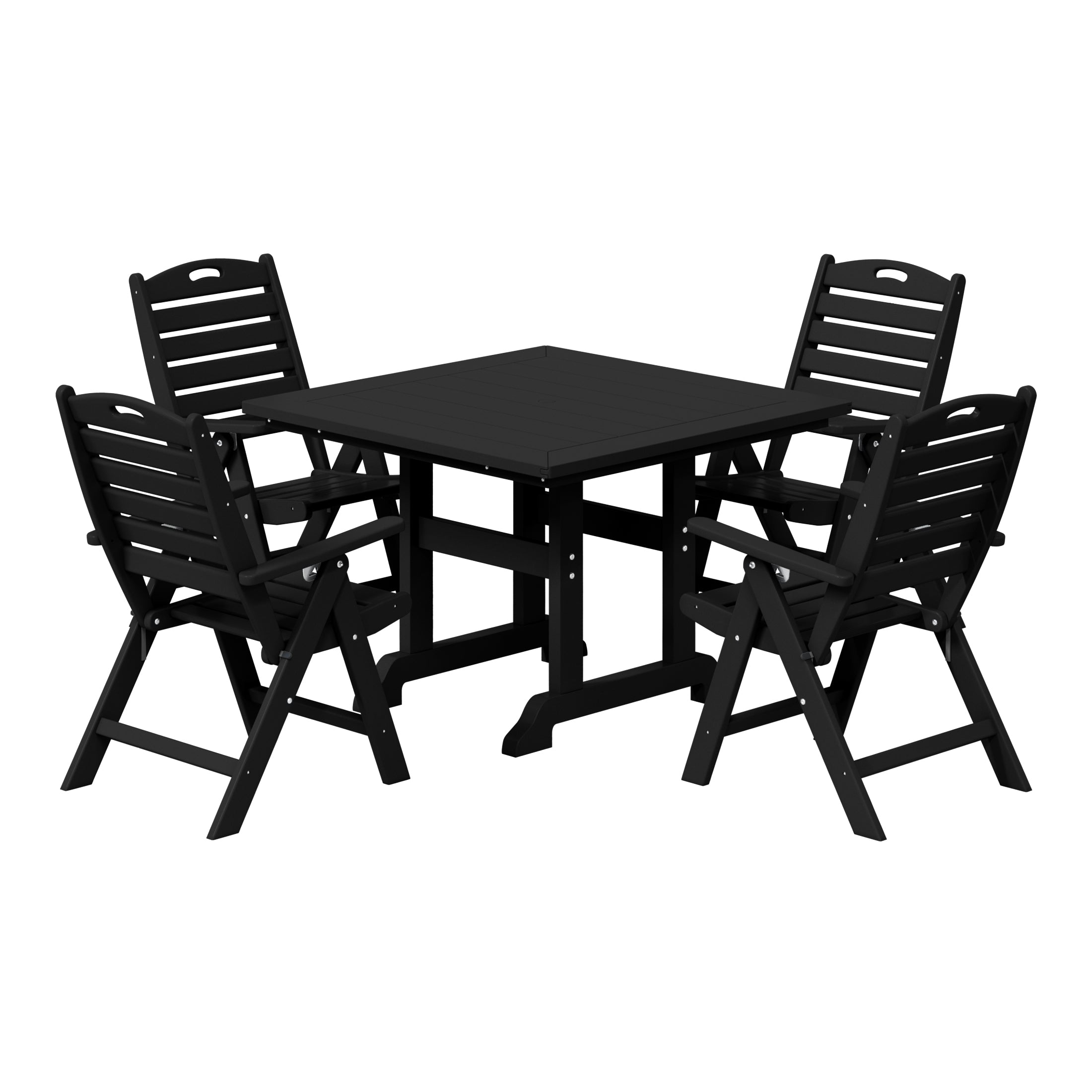 Paradise 5-Piece HDPE Square Patio Dining Table Set with Foldable Chairs