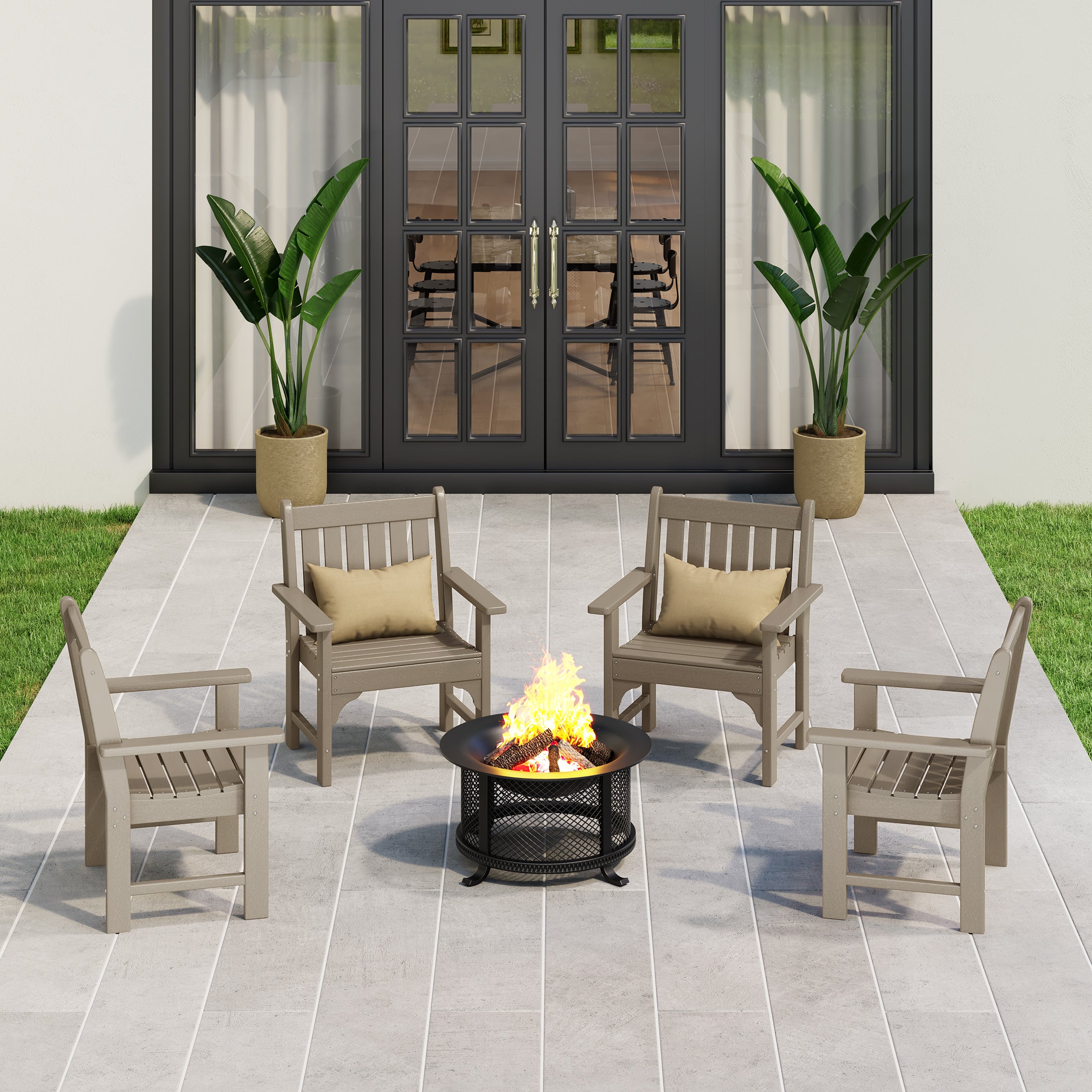 Paradise Outdoor Patio HDPE Adirondack Dining Arm Chairs (Set of 4)