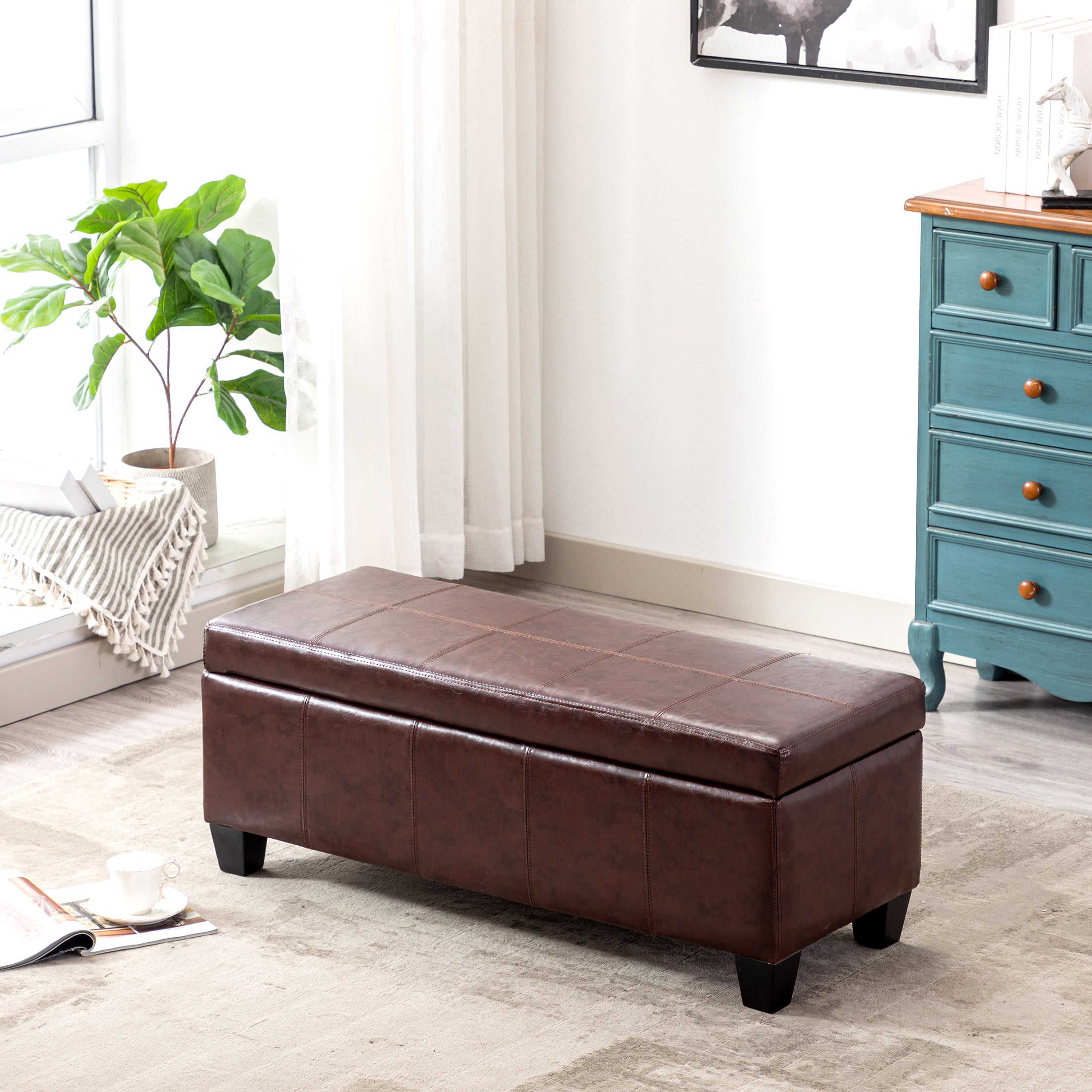 Baltimore 42" Inch Faux Leather Storage Ottoman Bench for Living Room Bedroom Furniture