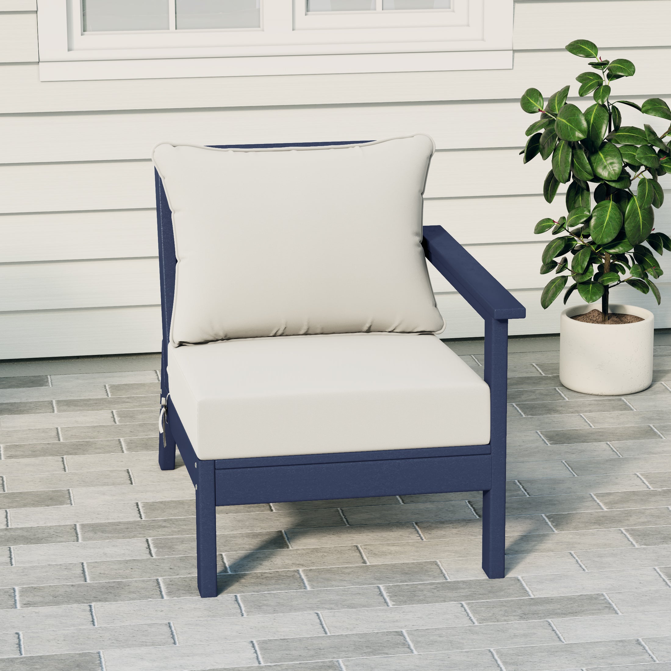 Portsmouth Outdoor Patio HDPE Right Arm Sectional Corner Club Chair with Patio Cushions