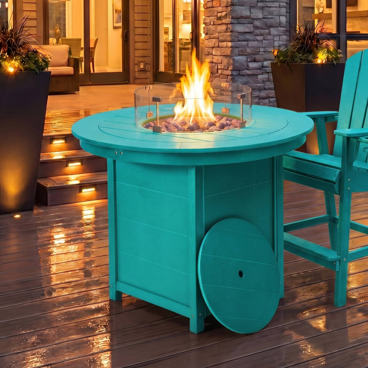 Sol 47" Modern Outdoor Patio Propane Round Counter Height Fire Pit Table