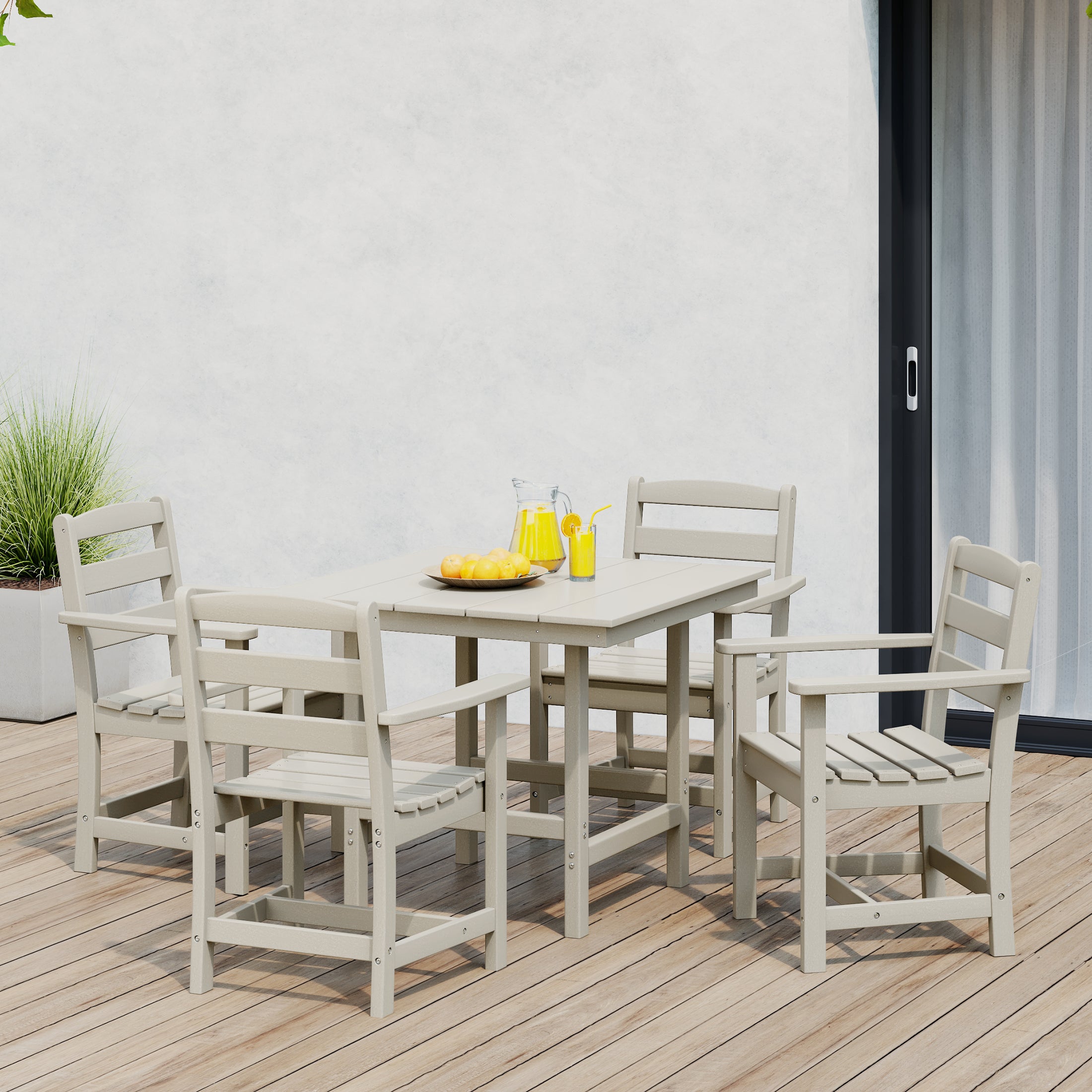 Palms 5-Piece HDPE Outdoor Square Patio Dining Table Set with Armchairs