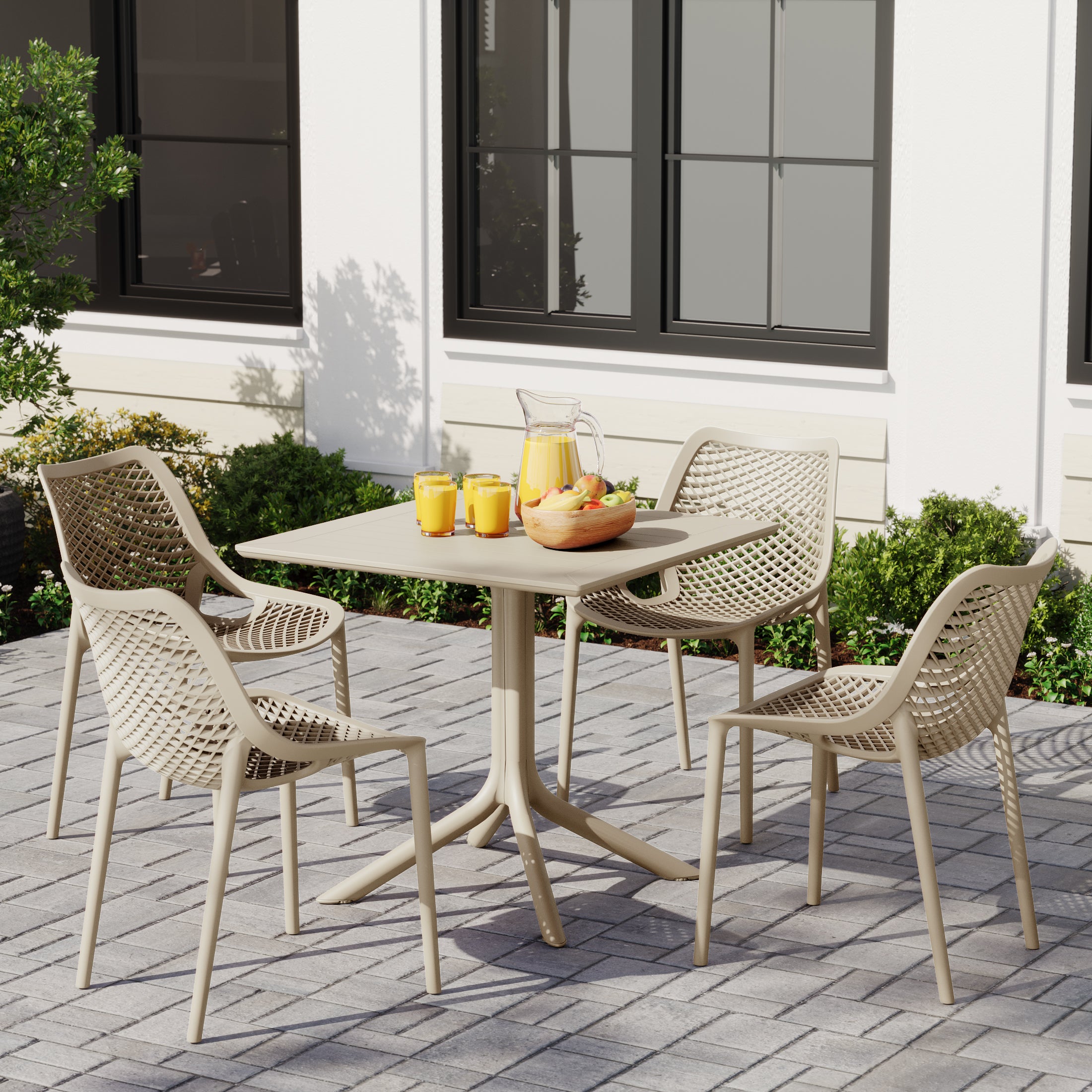 Sunshine 5-Piece Resin Square Patio Dining Table Set with Stackable Patio Dining Chairs