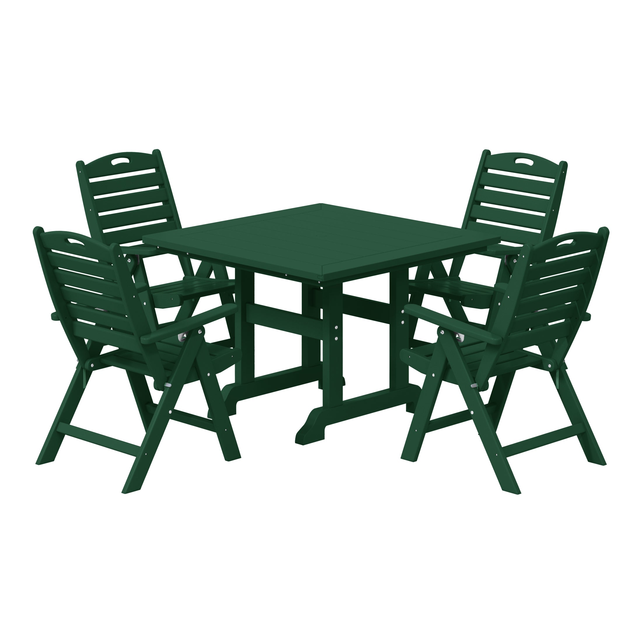 Paradise 5-Piece HDPE Square Patio Dining Table Set with Foldable Chairs