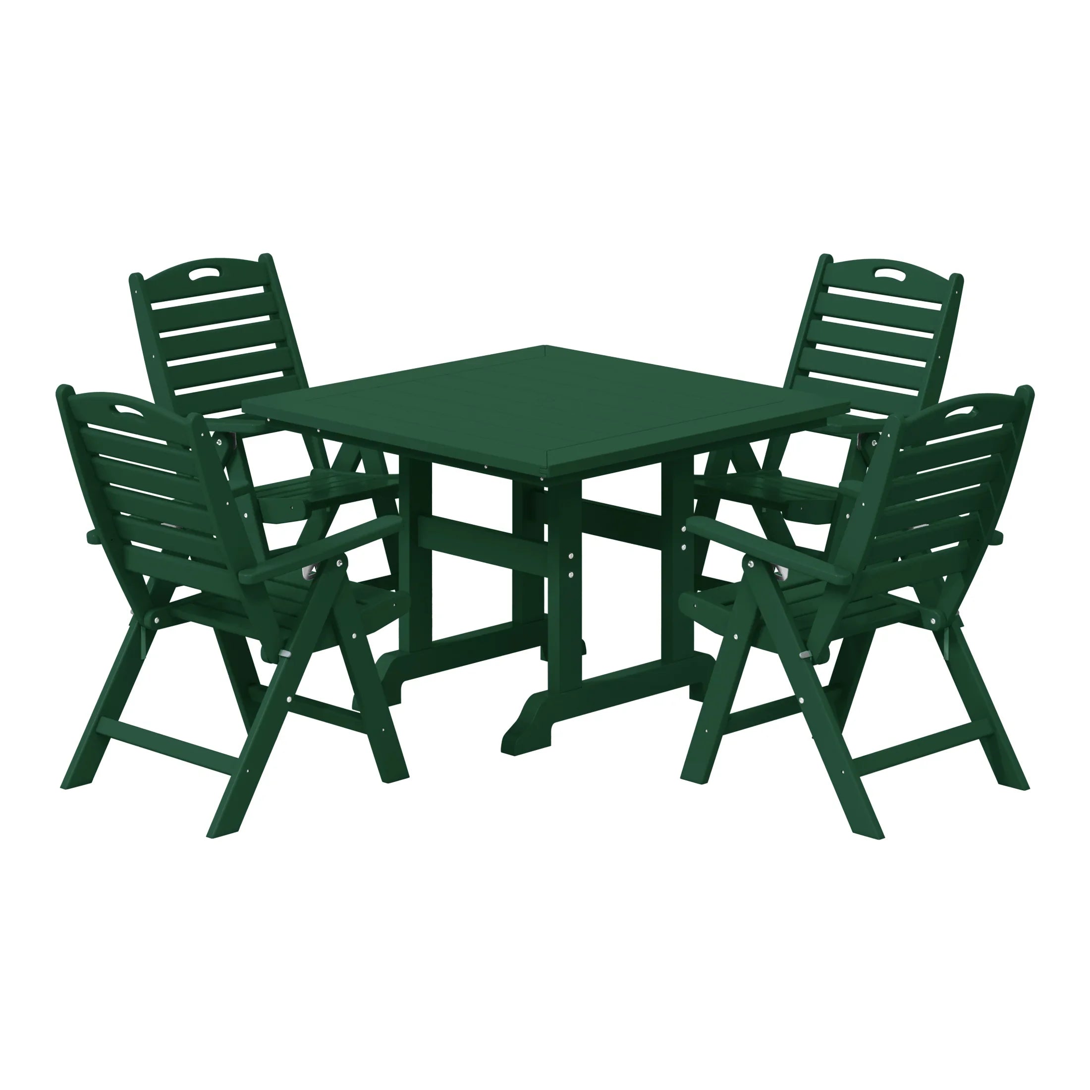 Paradise 5-Piece HDPE Square Patio Dining Table Set with Foldable Chairs