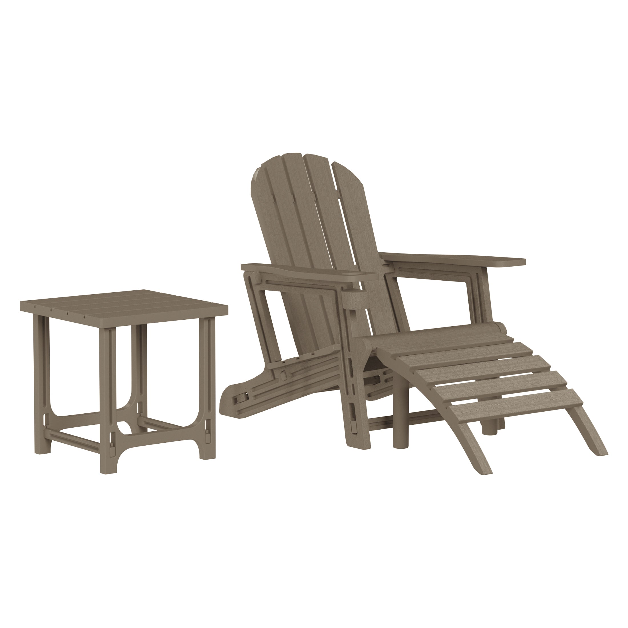 Cayman 3-Piece HDPE Outdoor Patio Adirondack Chair with Ottoman and 18" Side Table Set