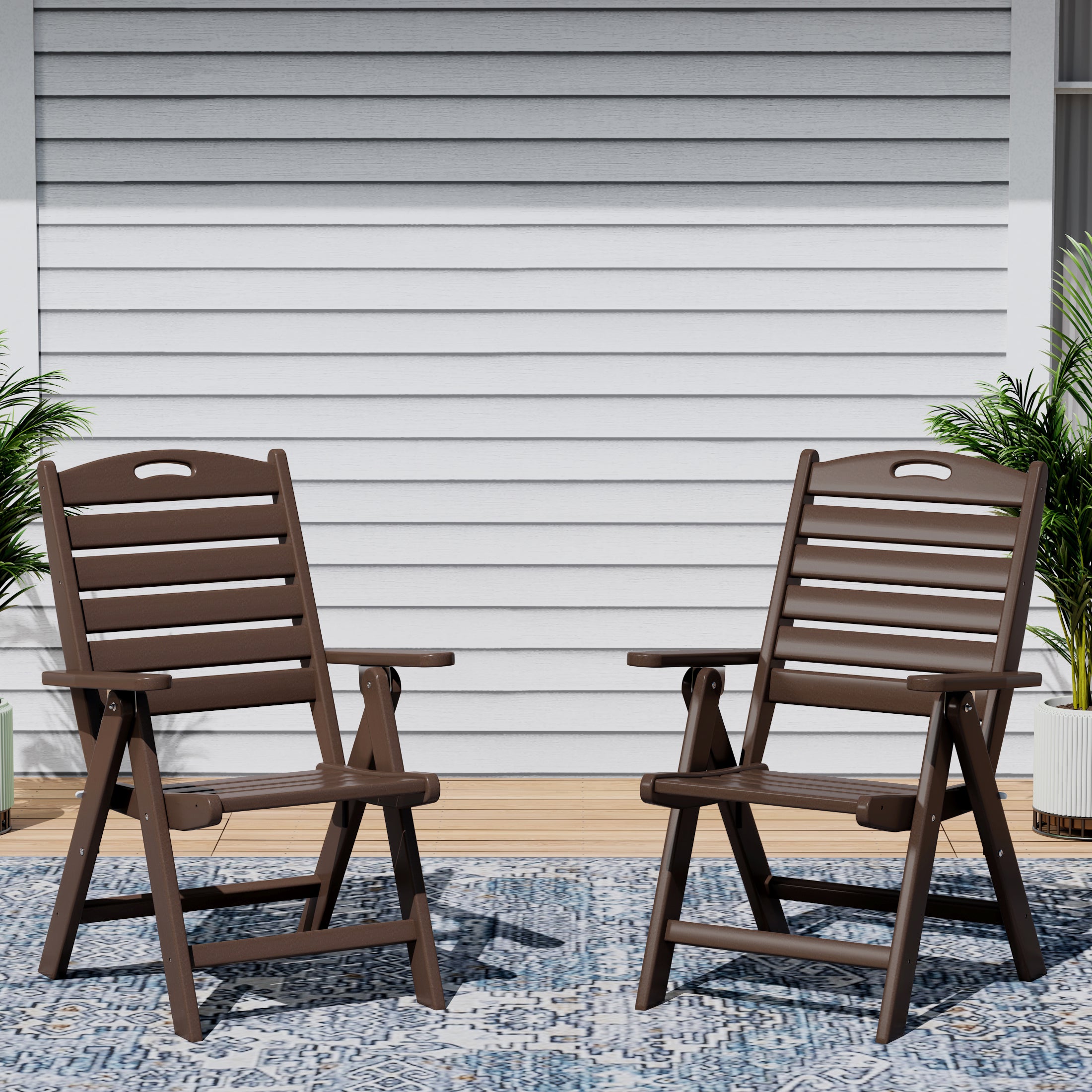 Cayman HDPE Adjustable Highback Folding Outdoor Patio Dining Chairs Set of 2