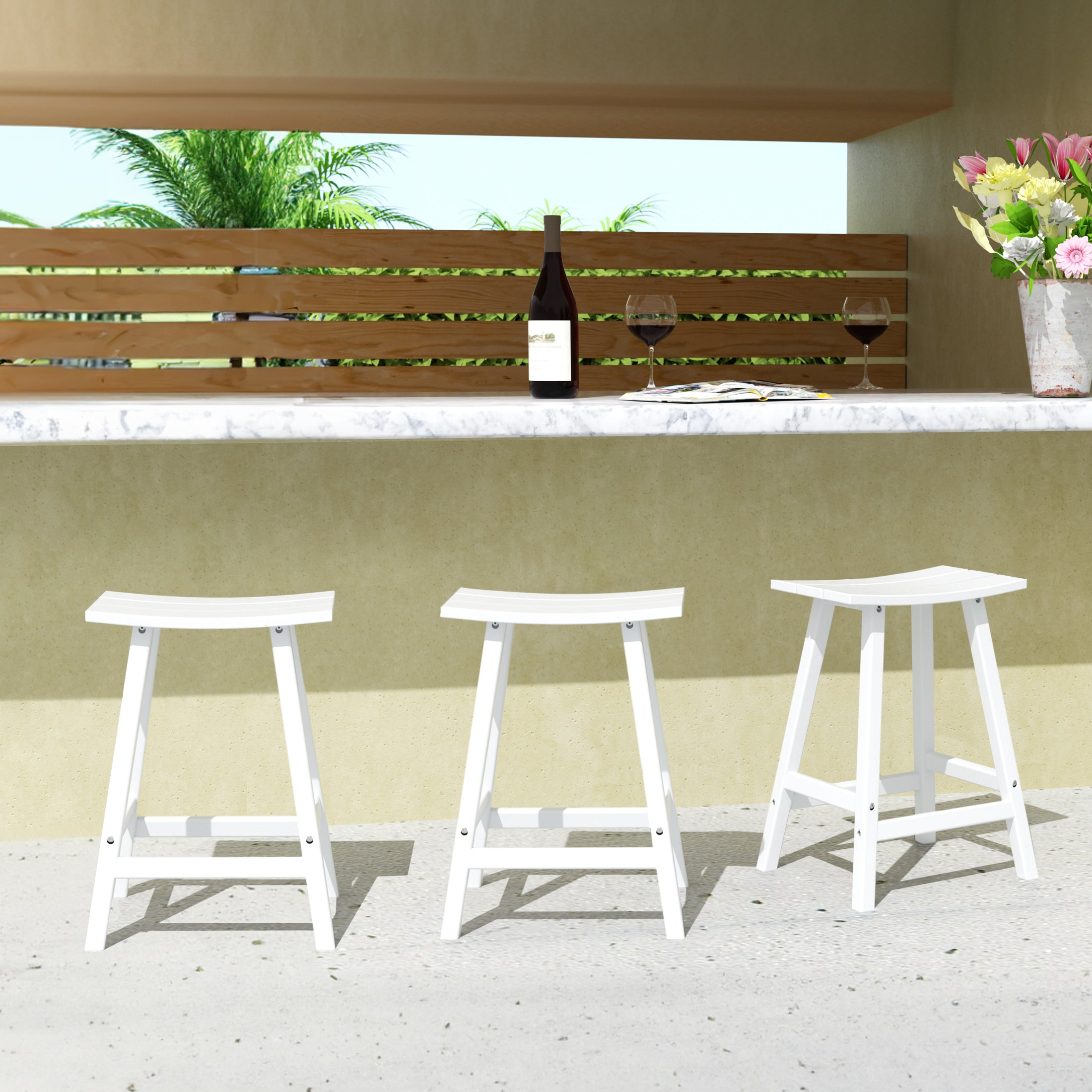 Paradise 24 Inch Counter High Saddle Stools (Set of 3)