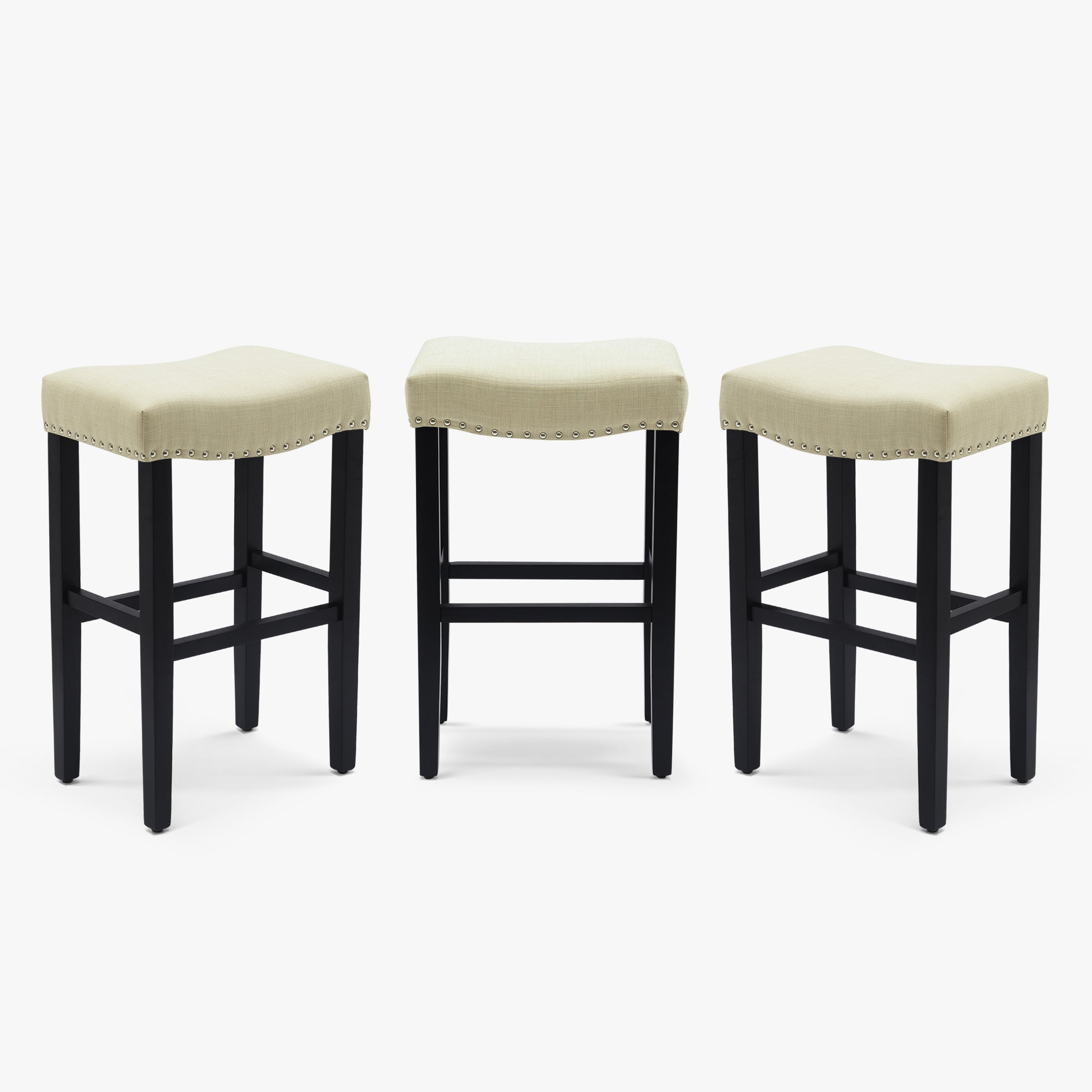 Bulmon 29" Upholstered Saddle Seat Black Bar Stool (Set of 3)