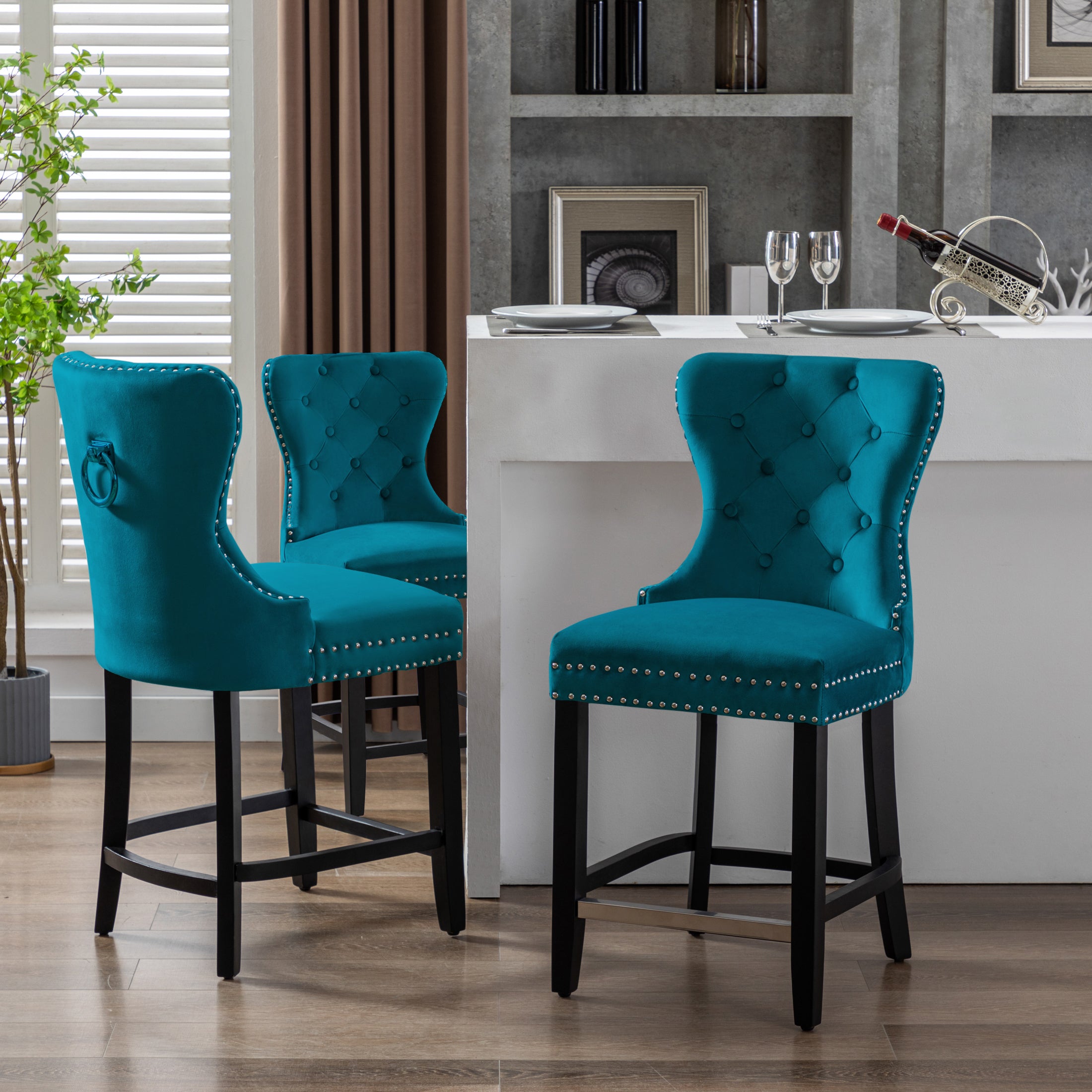 Hank 24" Tufted Velvet Counter Stool (Set of 3)