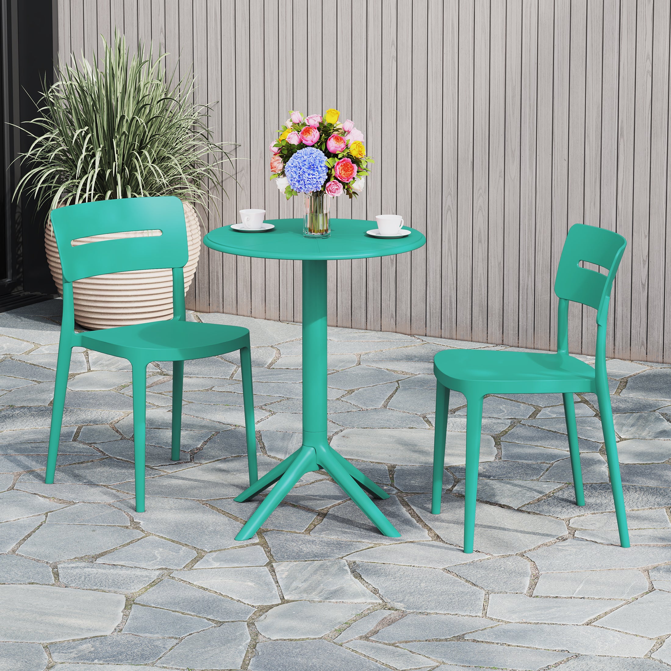 Sunshine 3-Piece Outdoor Resin Patio Bistro Set with Stackable Patio Dining Chairs