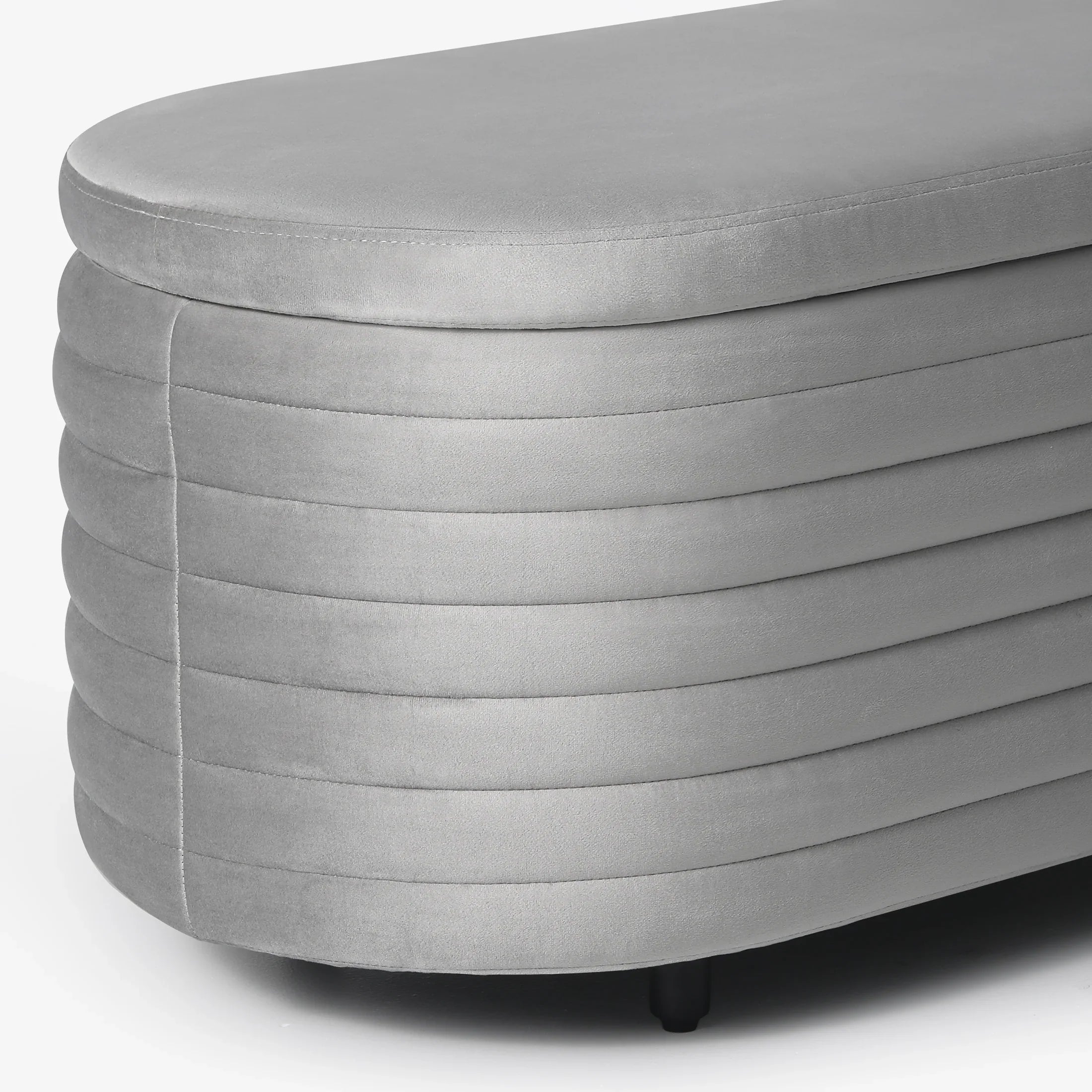 Alaia 54" Wide Mid-Century Modern Upholstered Velvet Tufted Oval Storage Ottoman Bench