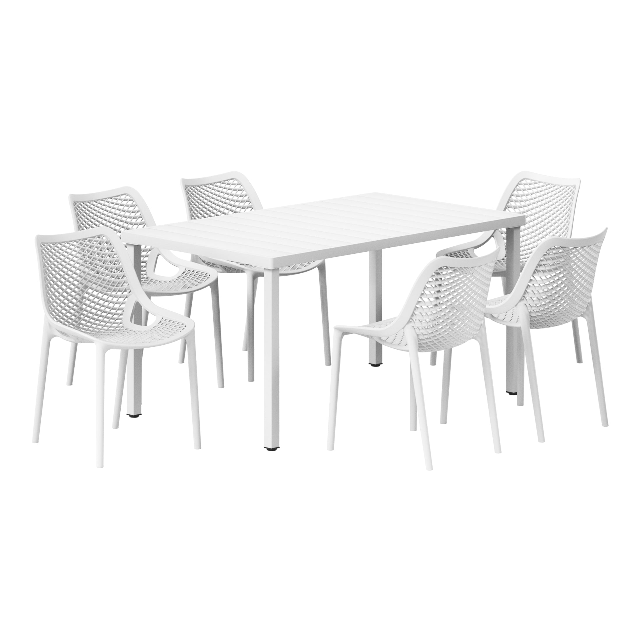 Sunshine 7-Piece Outdoor Metal Patio Dining Table Set With Stackable Patio Chairs