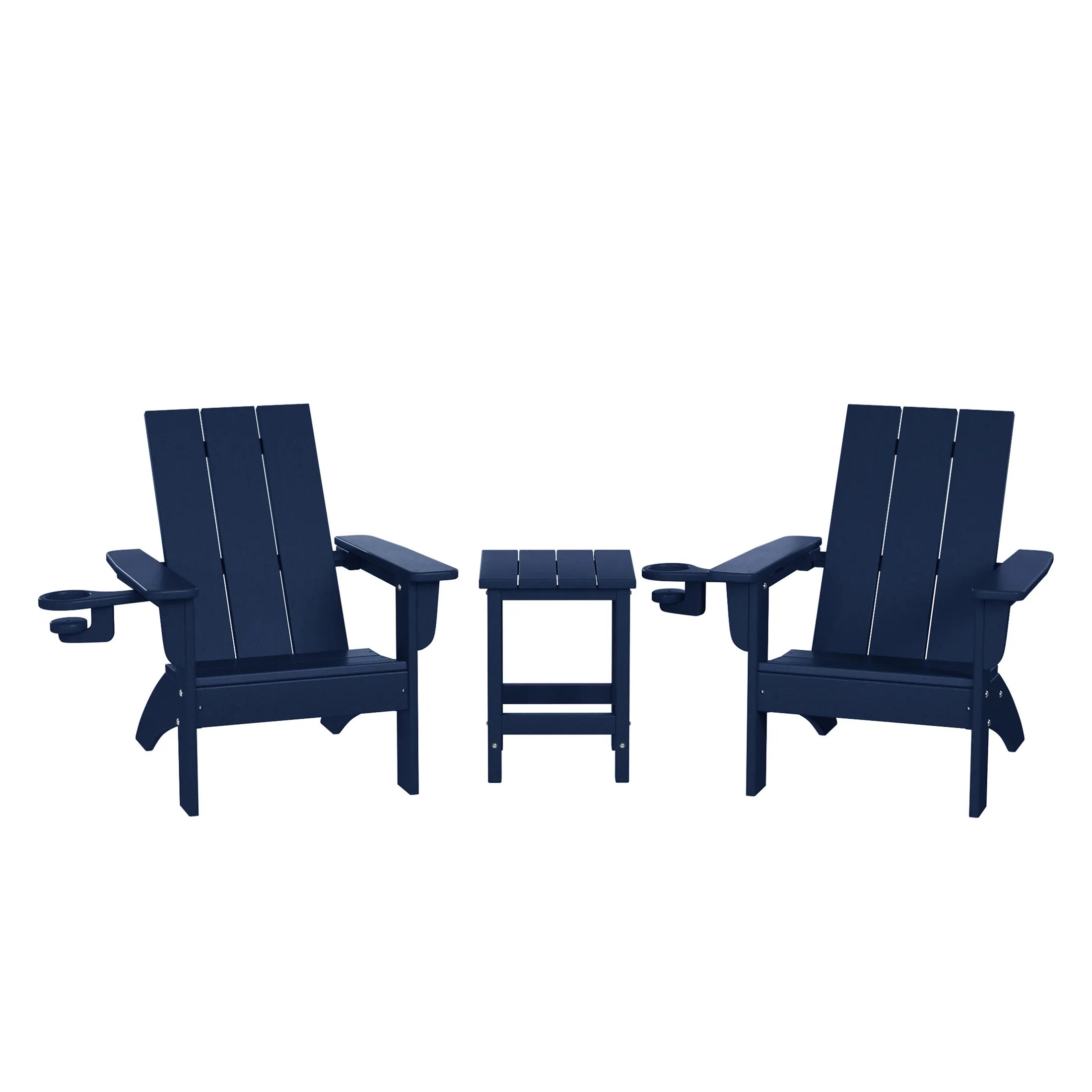 Palms 3-Piece Kids HDPE Modern Adirondack Chairs Set with Square Side Table and Cup Holders