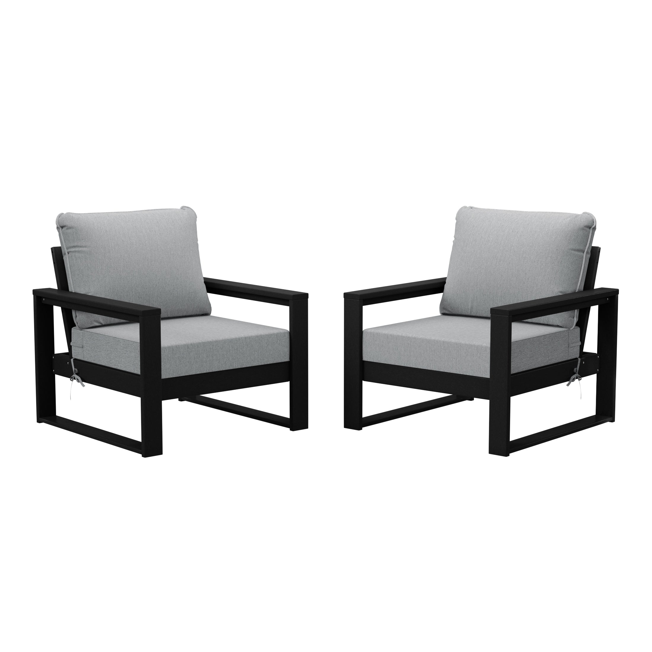 Rockaway Outdoor Modern HDPE Patio Club Chair with Waterproof Deep Seat Cushions (Set of 2)