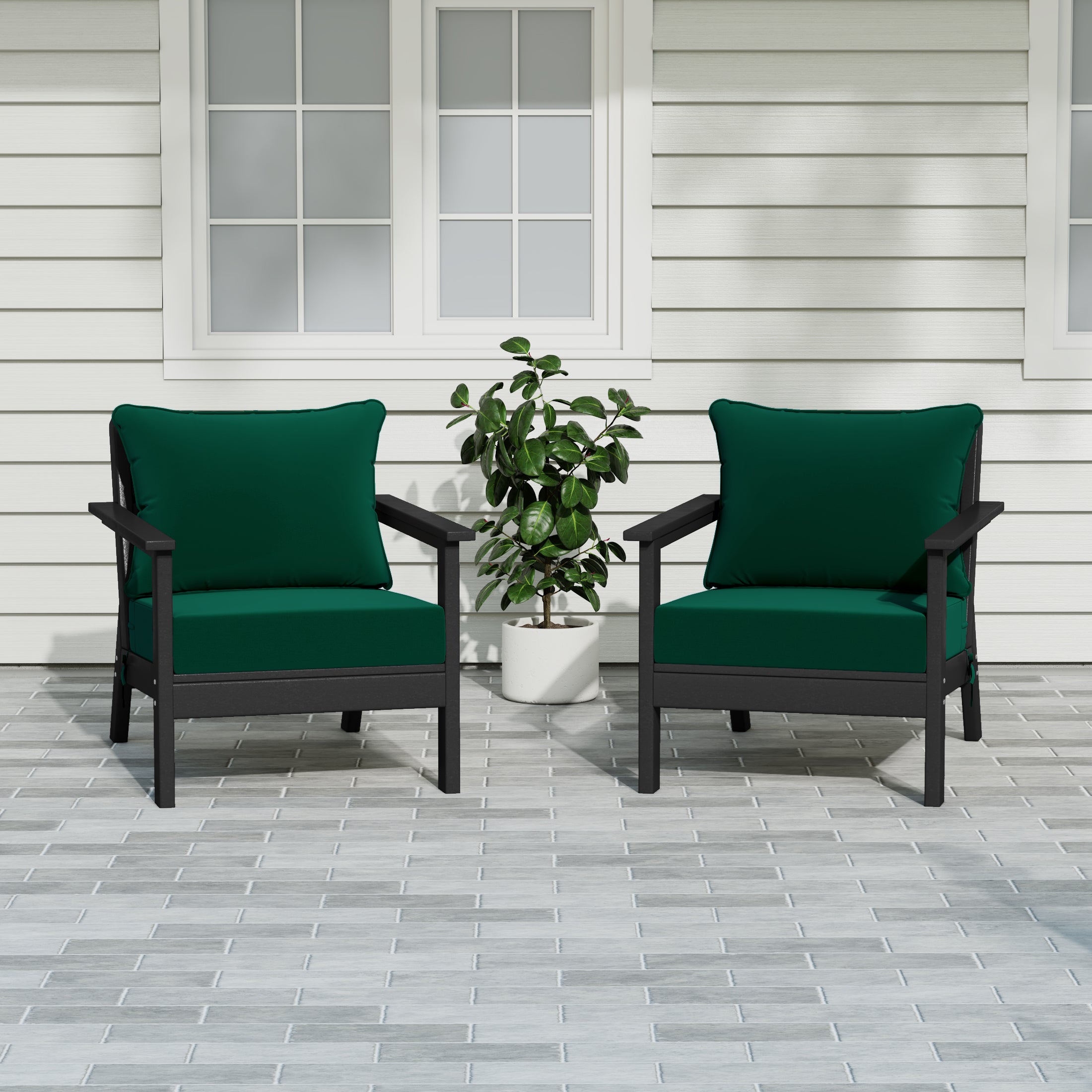 Portsmouth Outdoor Modern HDPE Patio Club Chairs with Deep Seat Cushions (Set of 2)