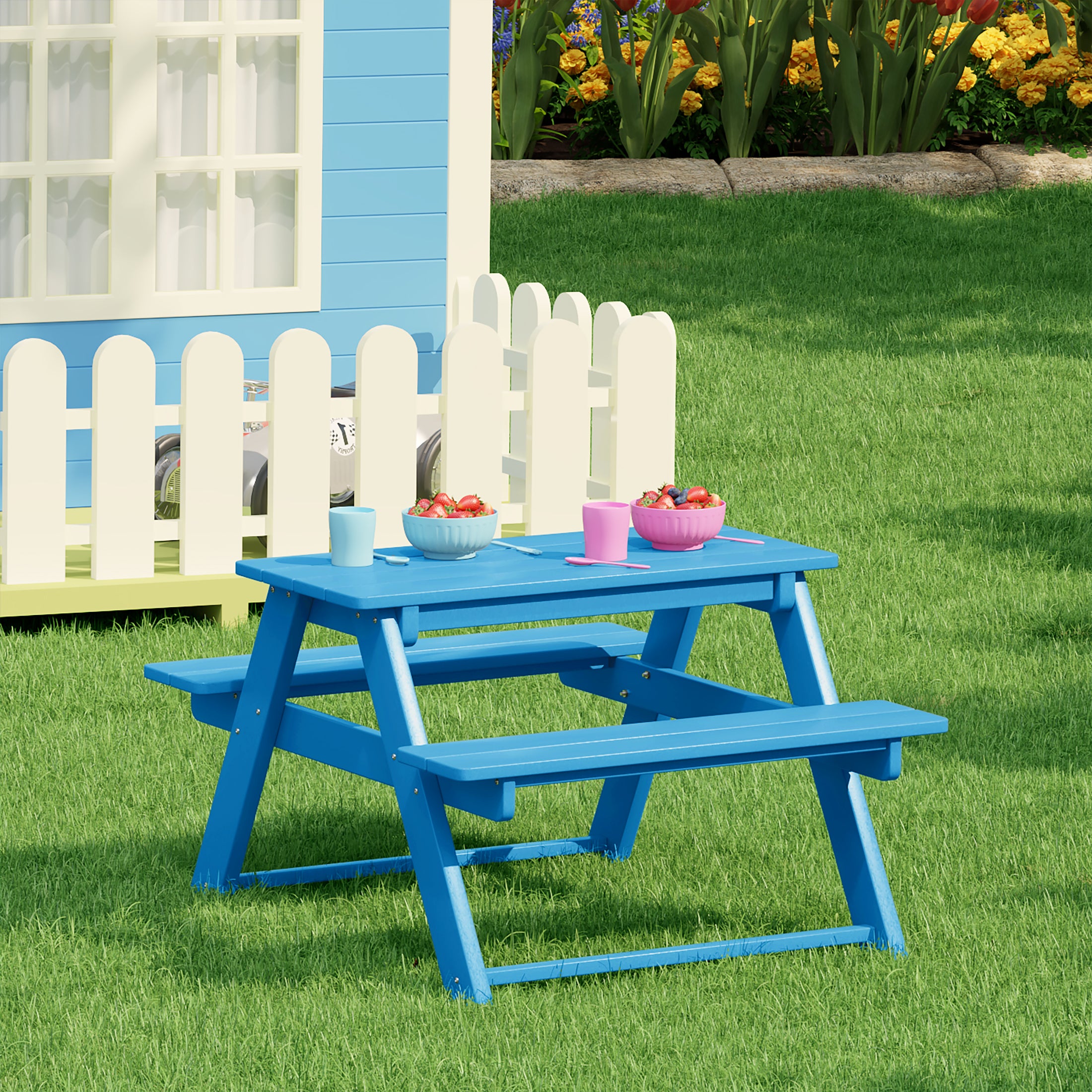 Paradise Outdoor Patio Kids HDPE Plastic Picnic Bench Table