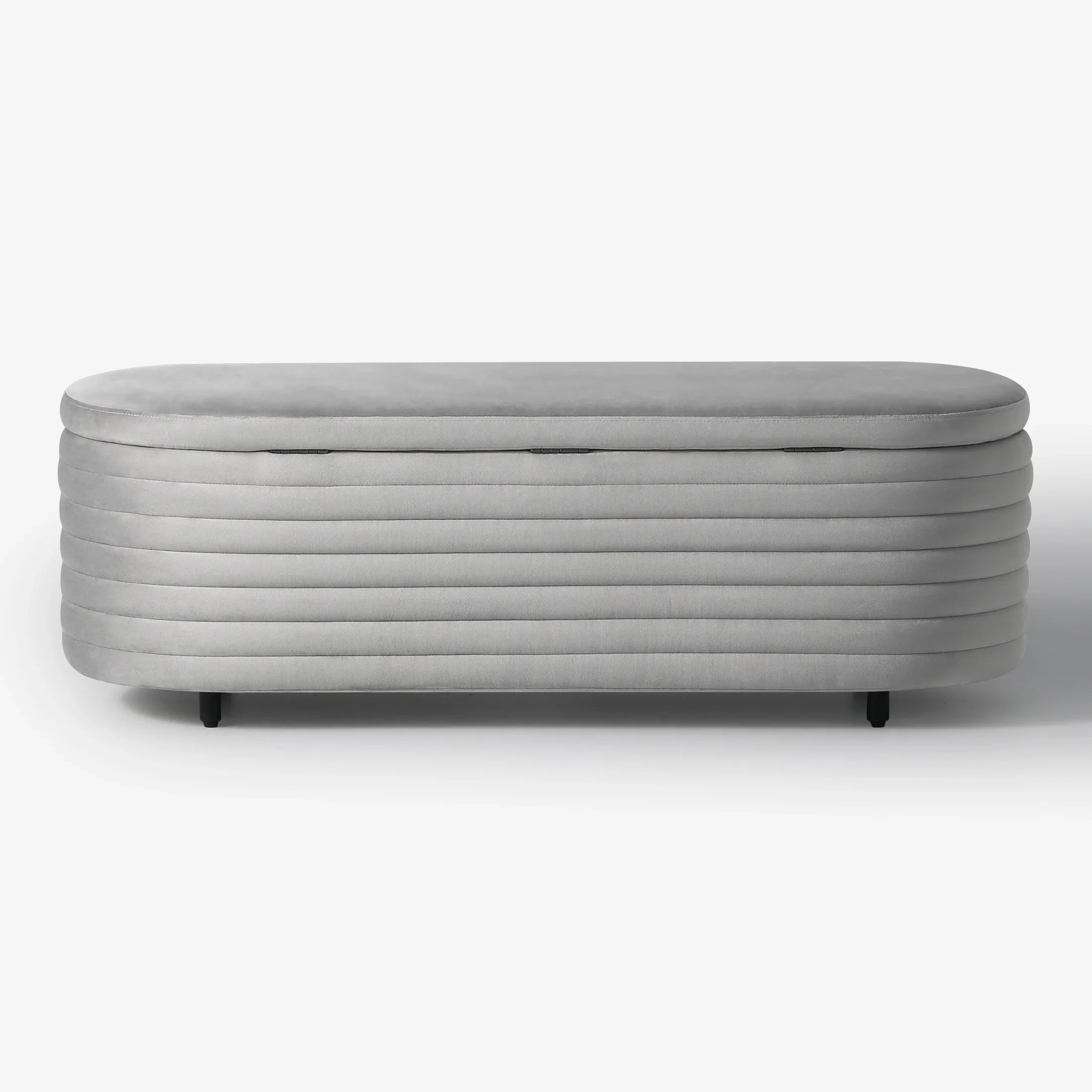 Alaia 54" Wide Mid-Century Modern Upholstered Velvet Tufted Oval Storage Ottoman Bench