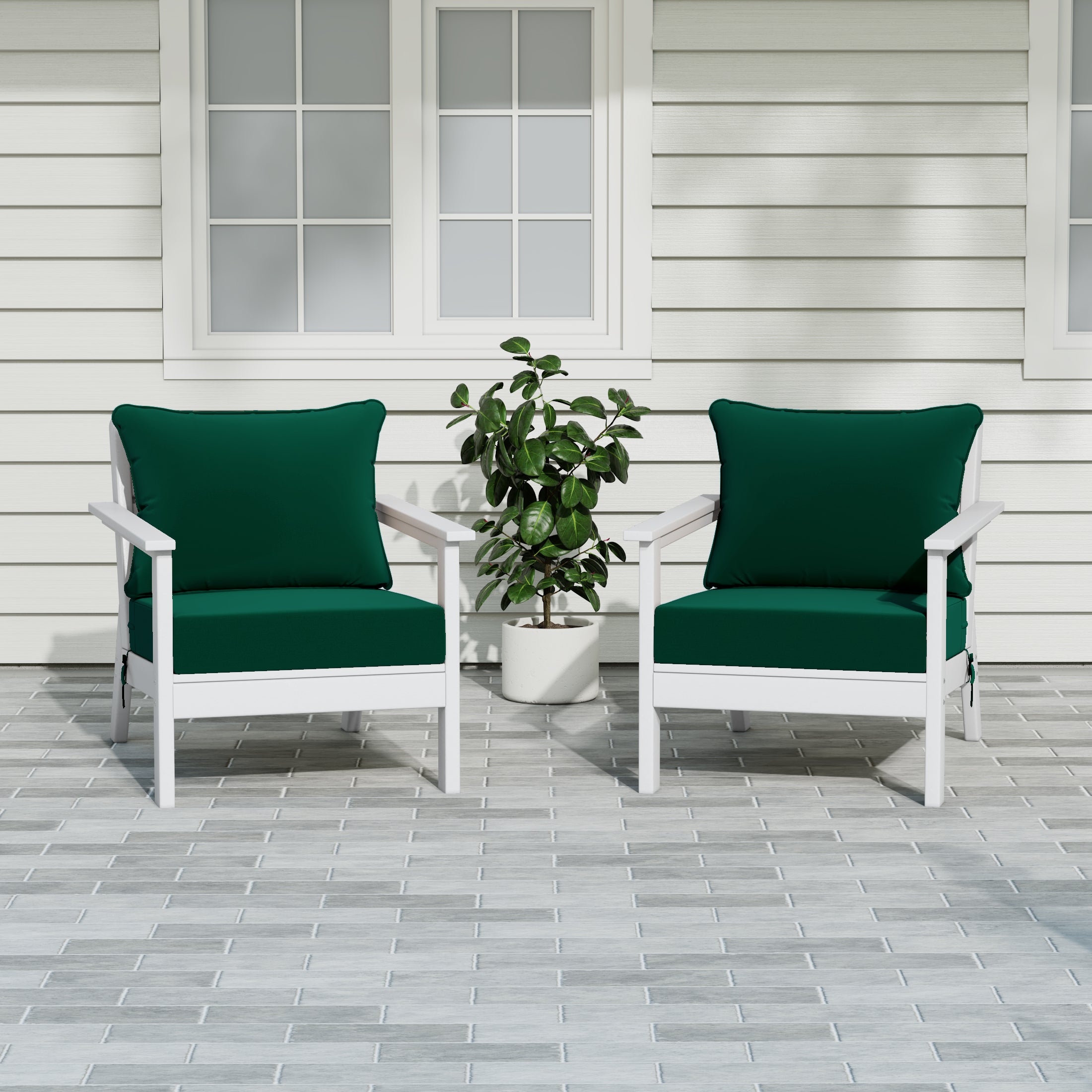 Portsmouth Outdoor Modern HDPE Patio Club Chairs with Deep Seat Cushions (Set of 2)