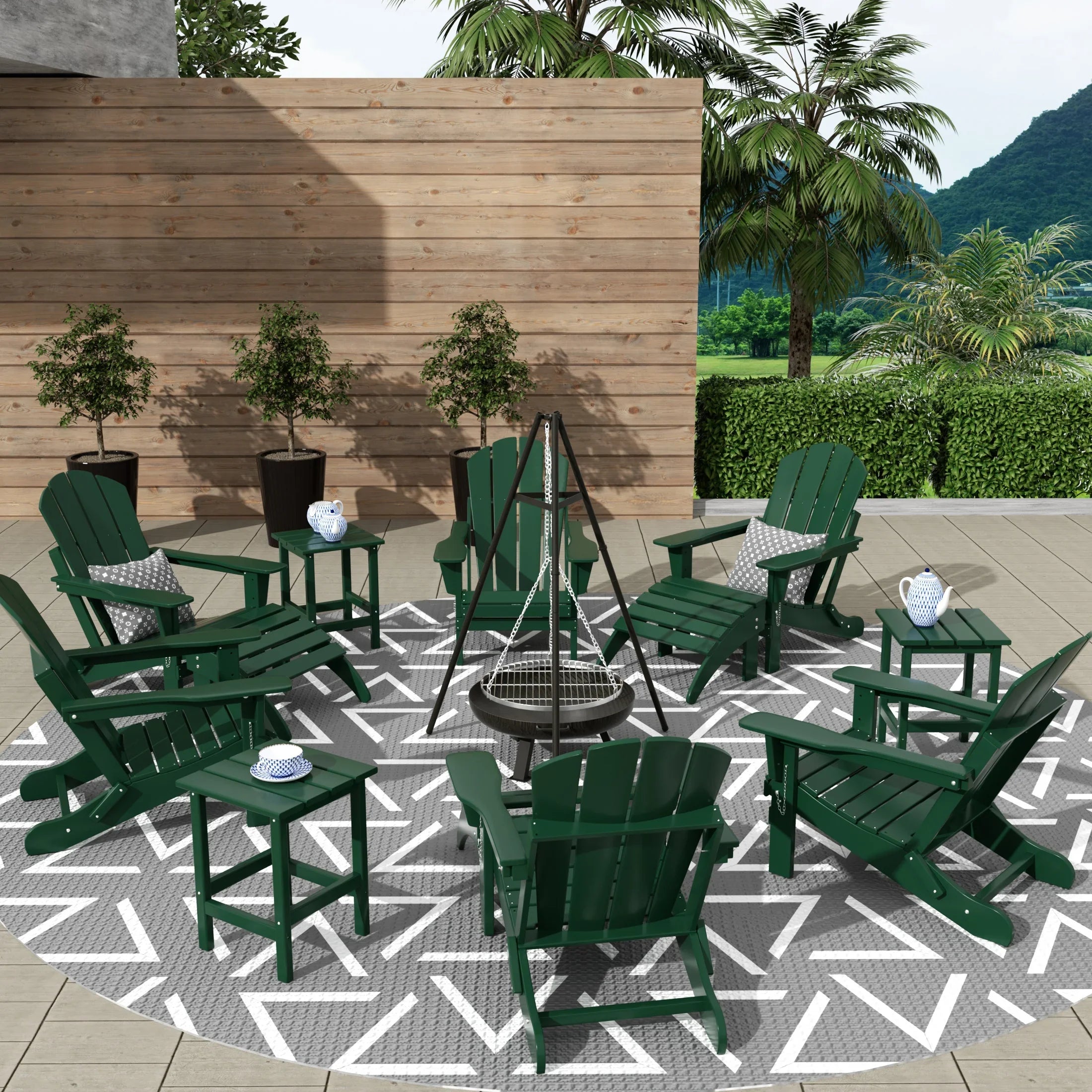 Paradise 12-Piece Outdoor Folding Poly Adirondack Chair With Ottoman And Side Table