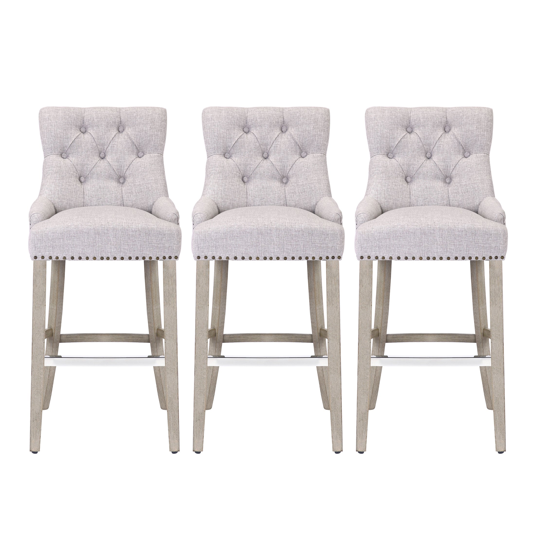 Bellmount 29" Upholstered Wood Bar Stool with Tufted Back (Set of 3)