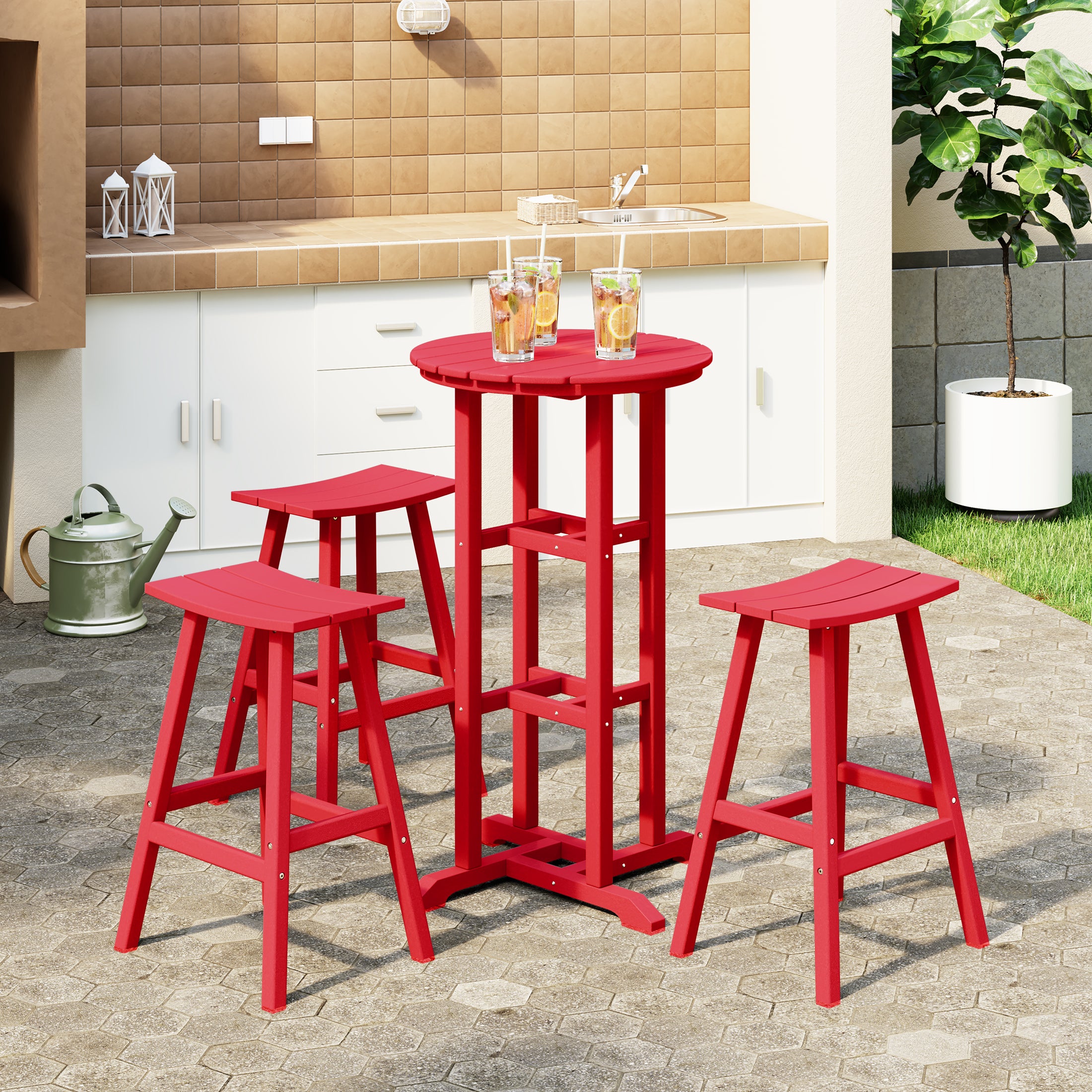 Paradise Outdoor Patio Bar Height Table and Bar Stool 4-Piece Dining Set