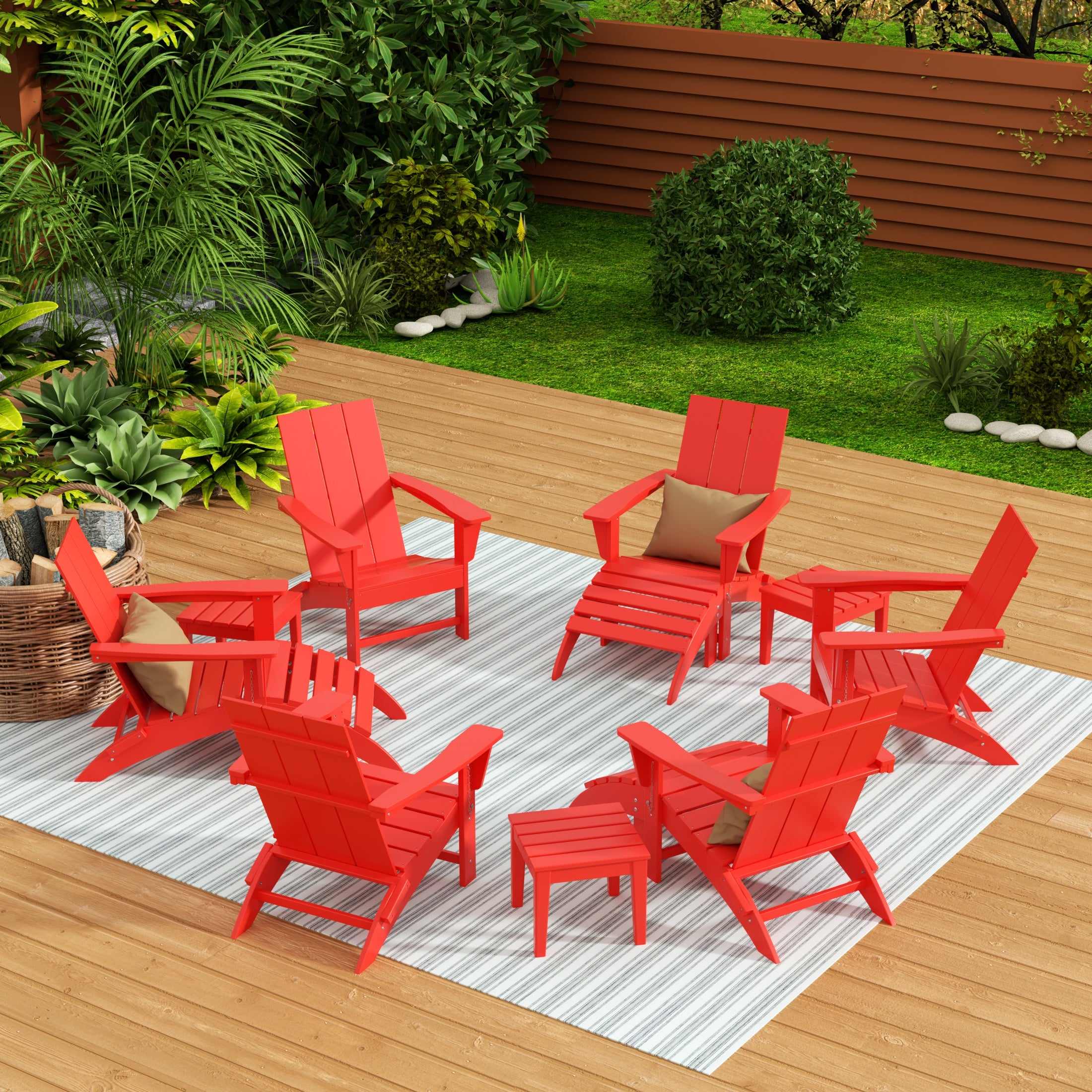 Palms 12-Piece Modern Poly Folding Adirondack Chair with Ottoman and Side Table
