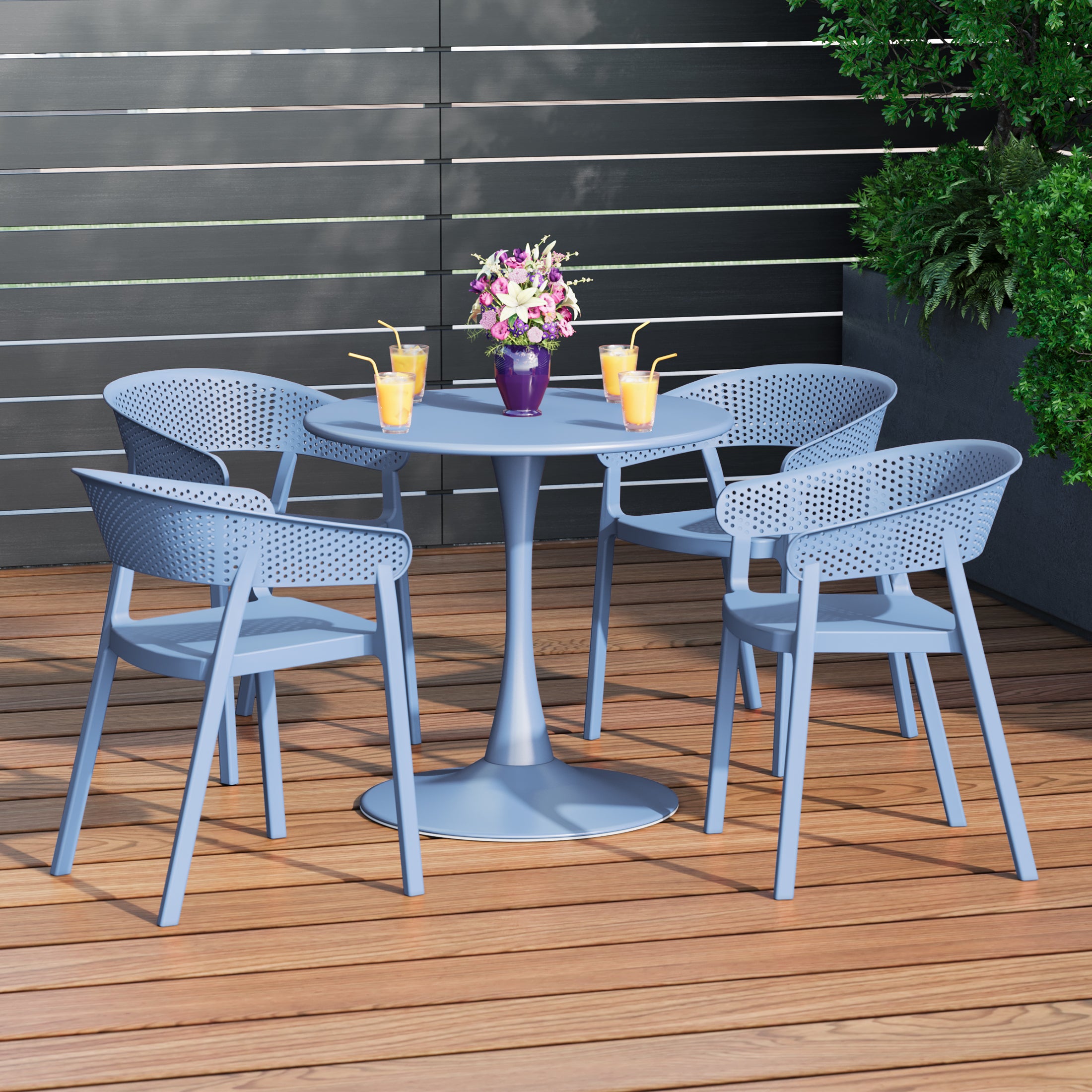 Sunshine 5-Piece Indoor Outdoor Metal Patio Dining Table Set With Stackable Patio Chairs